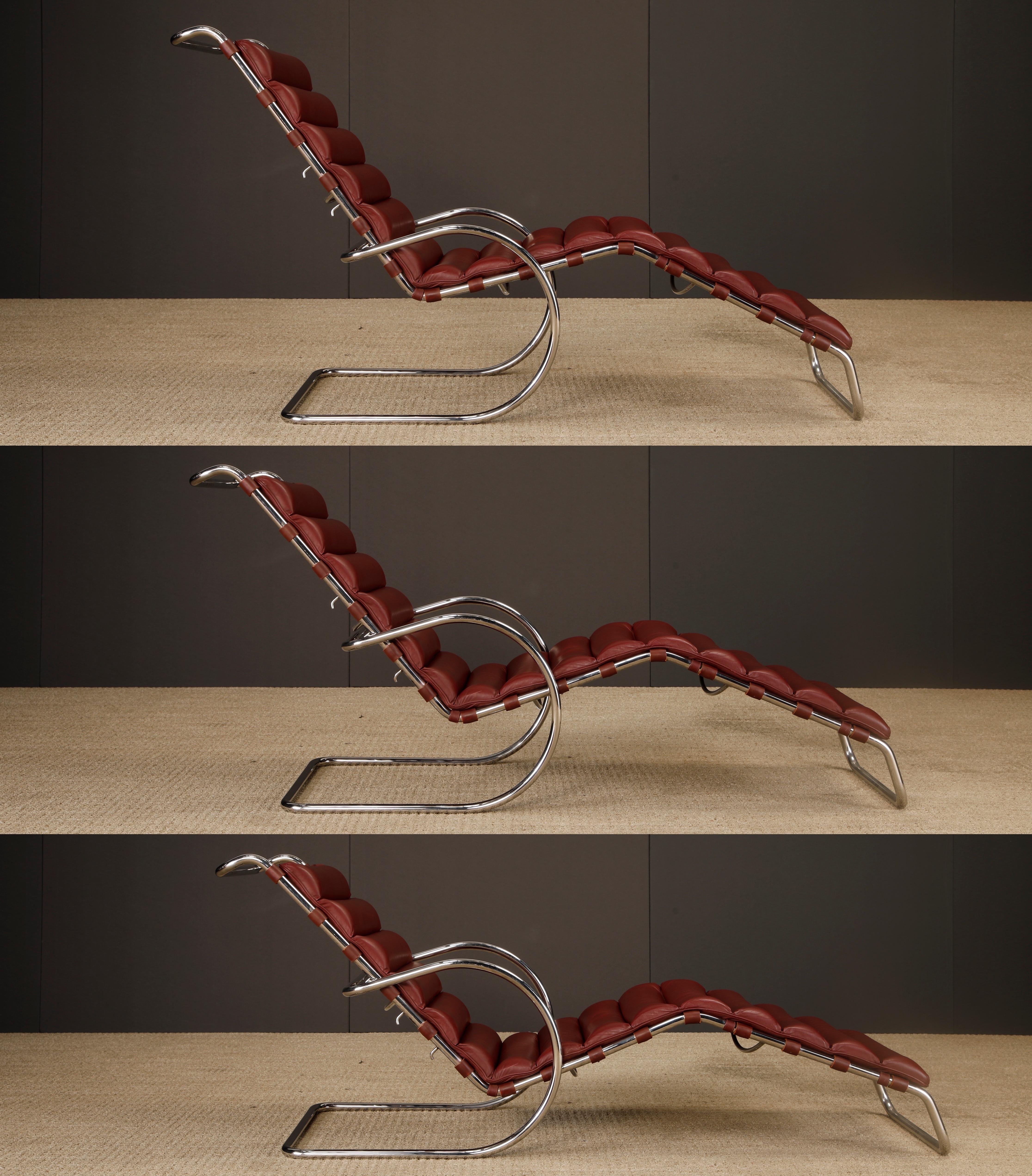 Fin du 20e siècle Chaise longue réglable MR en cuir Oxblood par Mies van der Rohe pour Knoll Intl en vente