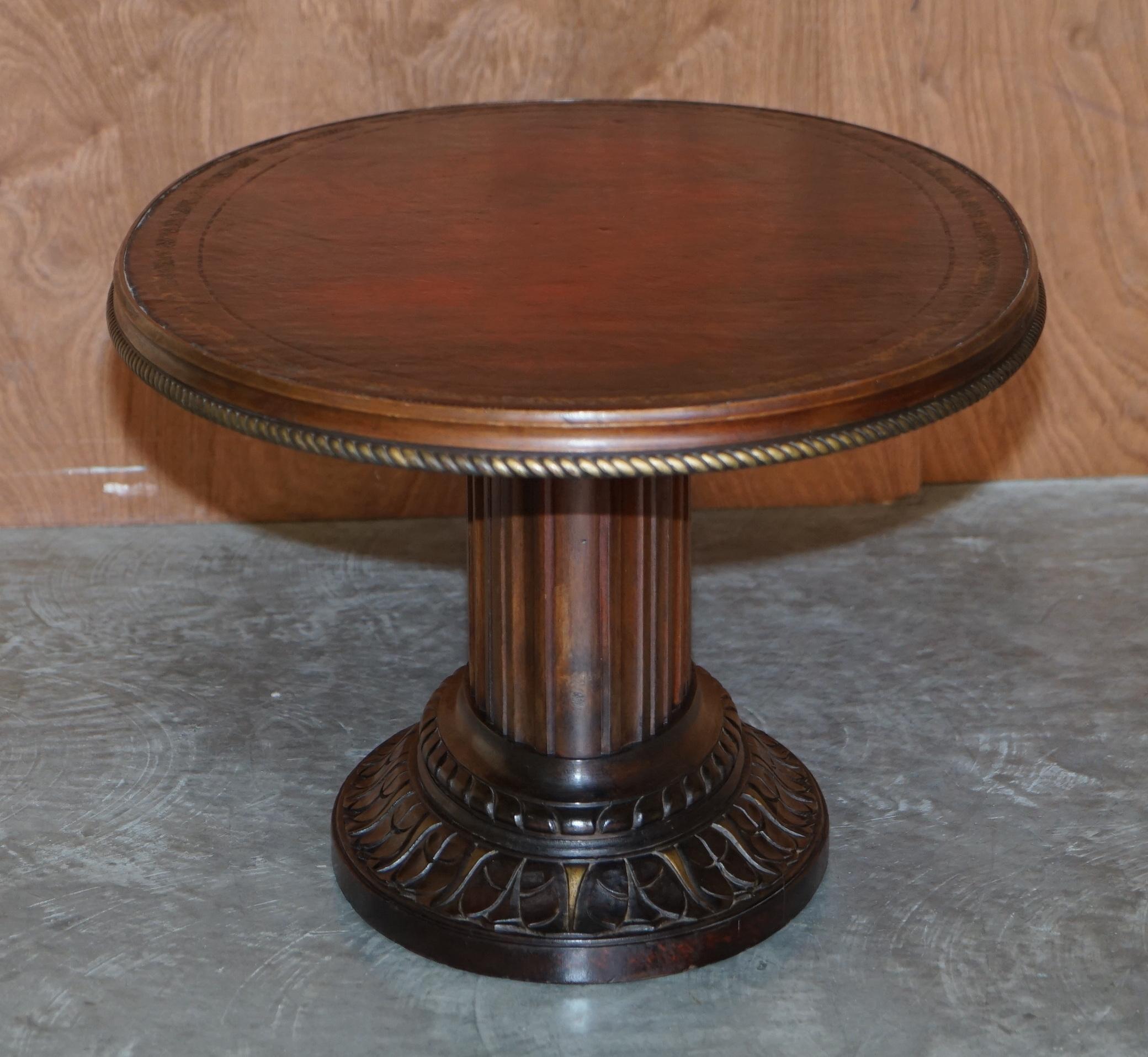 Oxblood Leather Oval Roman Pedestal Base Coffee or Cocktail Table Nice Find 4