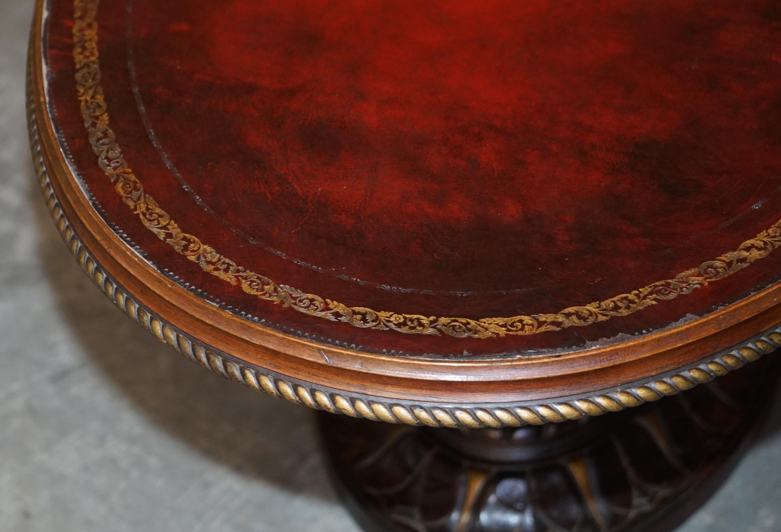 Oxblood Leather Oval Roman Pedestal Base Coffee or Cocktail Table Nice Find 6