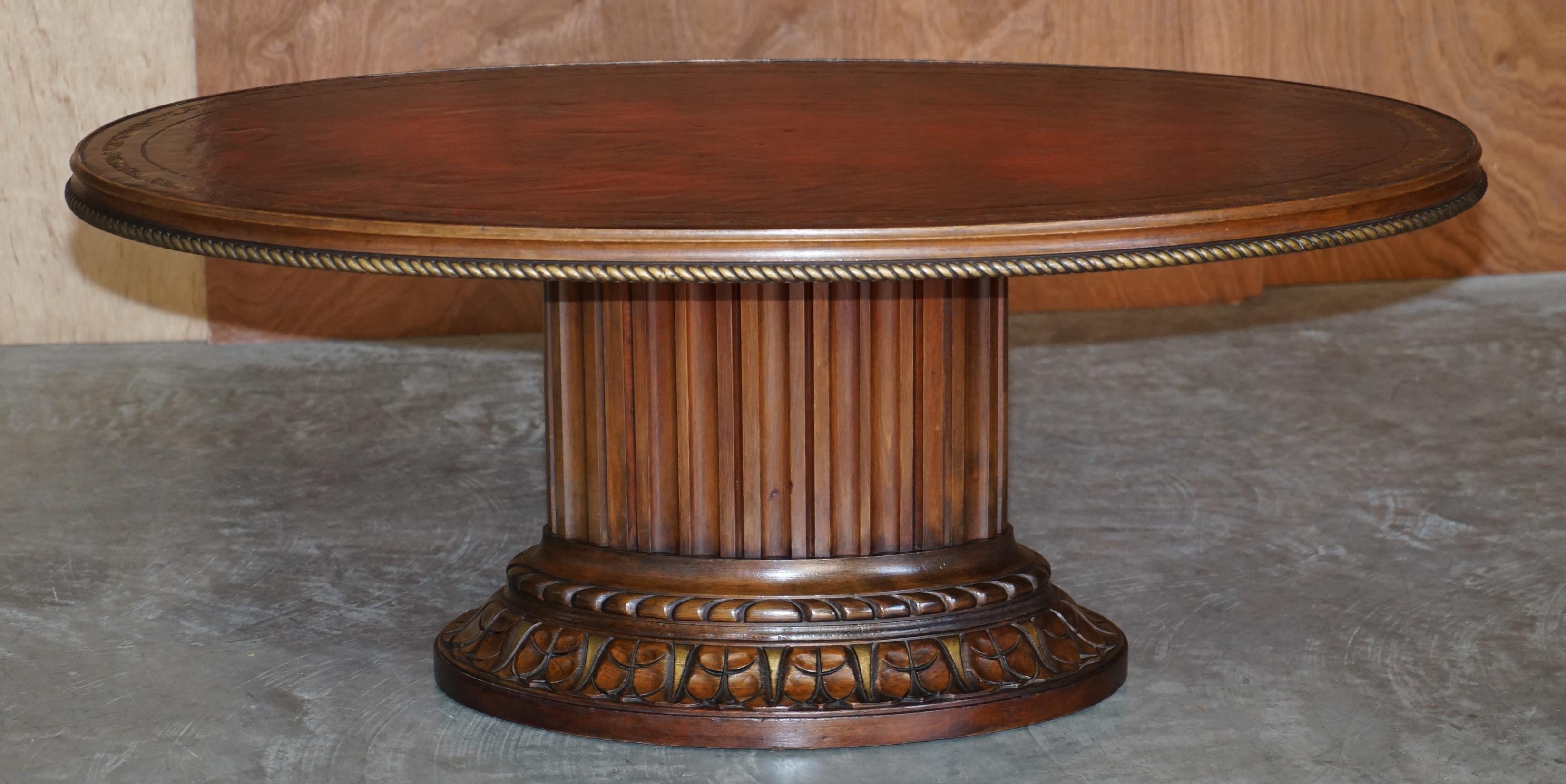 Oxblood Leather Oval Roman Pedestal Base Coffee or Cocktail Table Nice Find 6