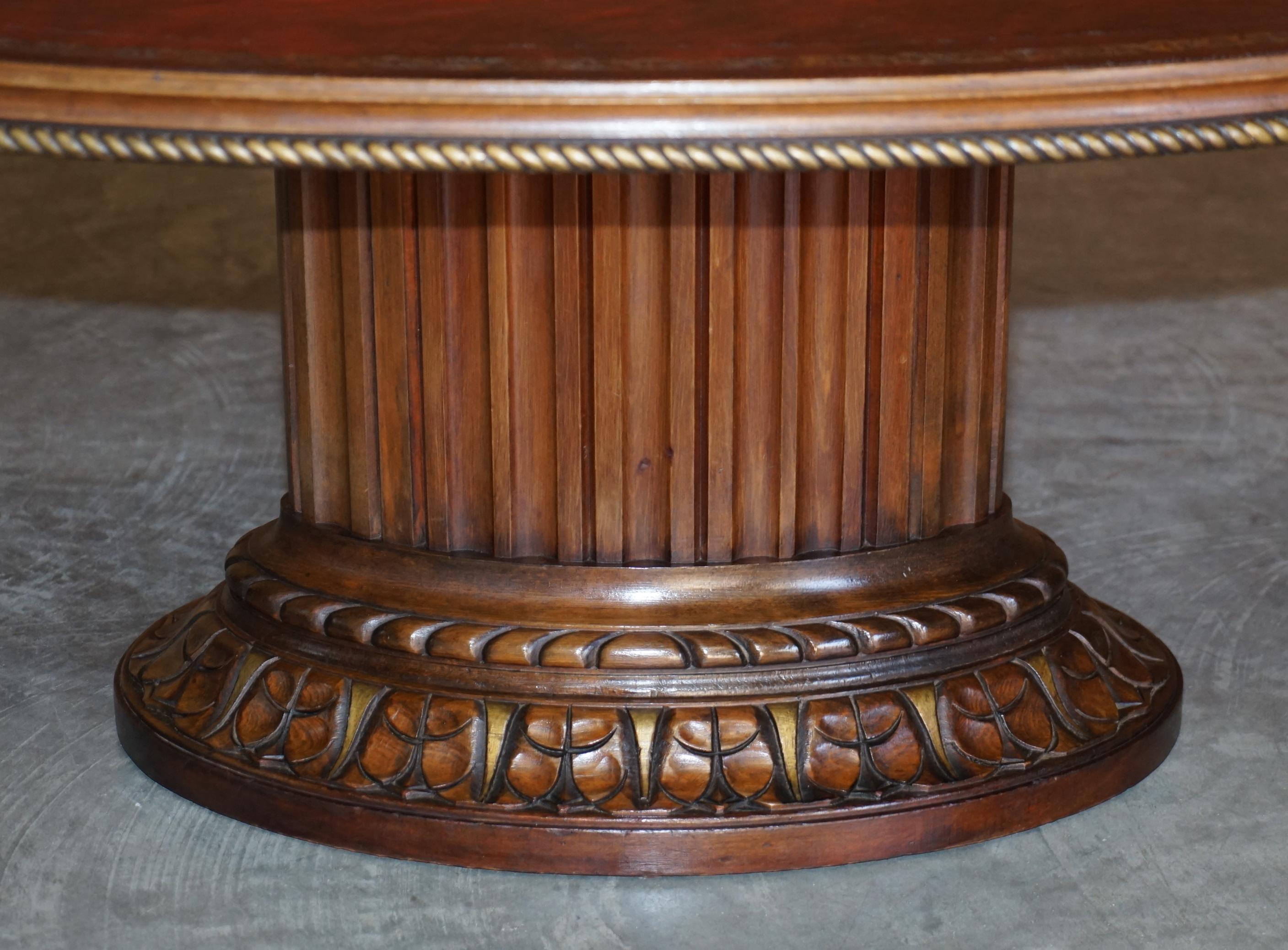 Oxblood Leather Oval Roman Pedestal Base Coffee or Cocktail Table Nice Find 8