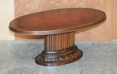 Oxblood Leather Oval Roman Pedestal Base Coffee or Cocktail Table Nice Find