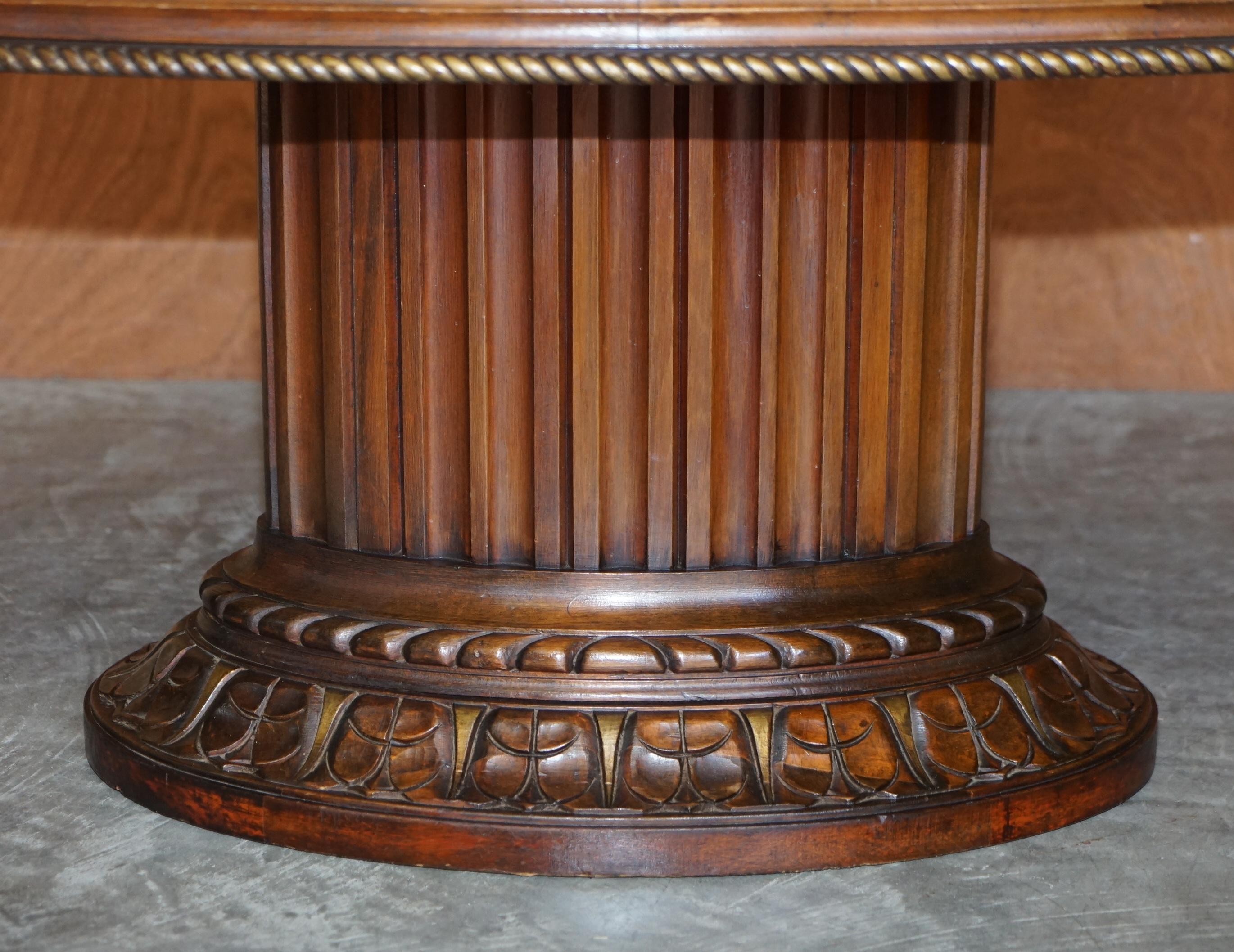 Oxblood Leather Oval Roman Pedestal Base Coffee or Cocktail Table Nice Find 1