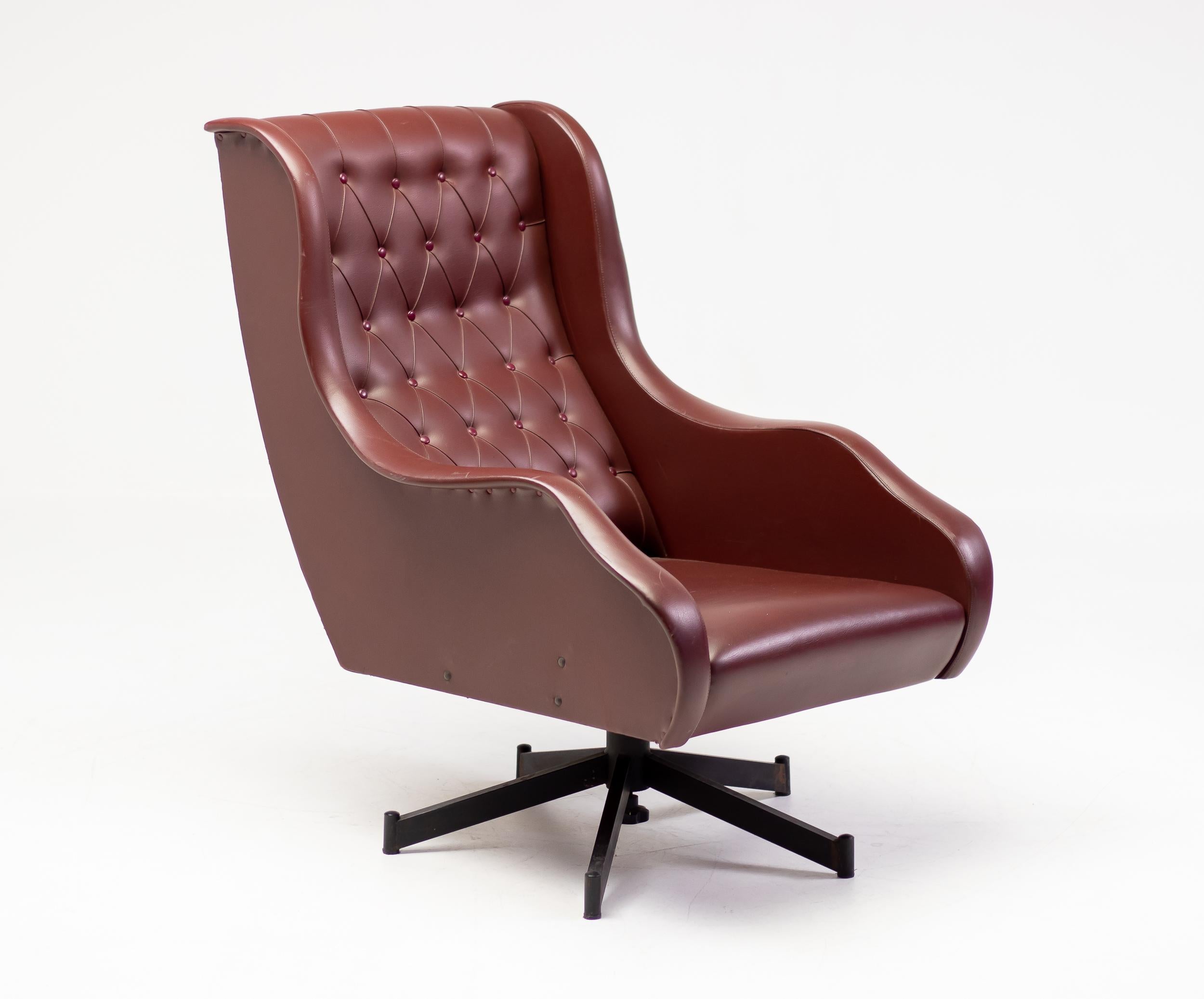 Steel Oxblood Naugahyde Borsani Lounge Chair For Sale