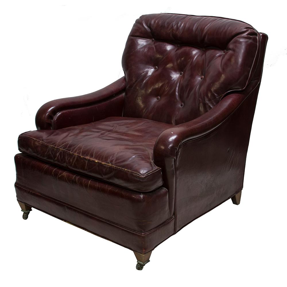 Oxblood Red Leather Club Chair In Good Condition In Aurora, OR