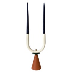 Oxbow Candlestick in Lacquered Steel and Satin Brushed Brass by Steven Bukowski