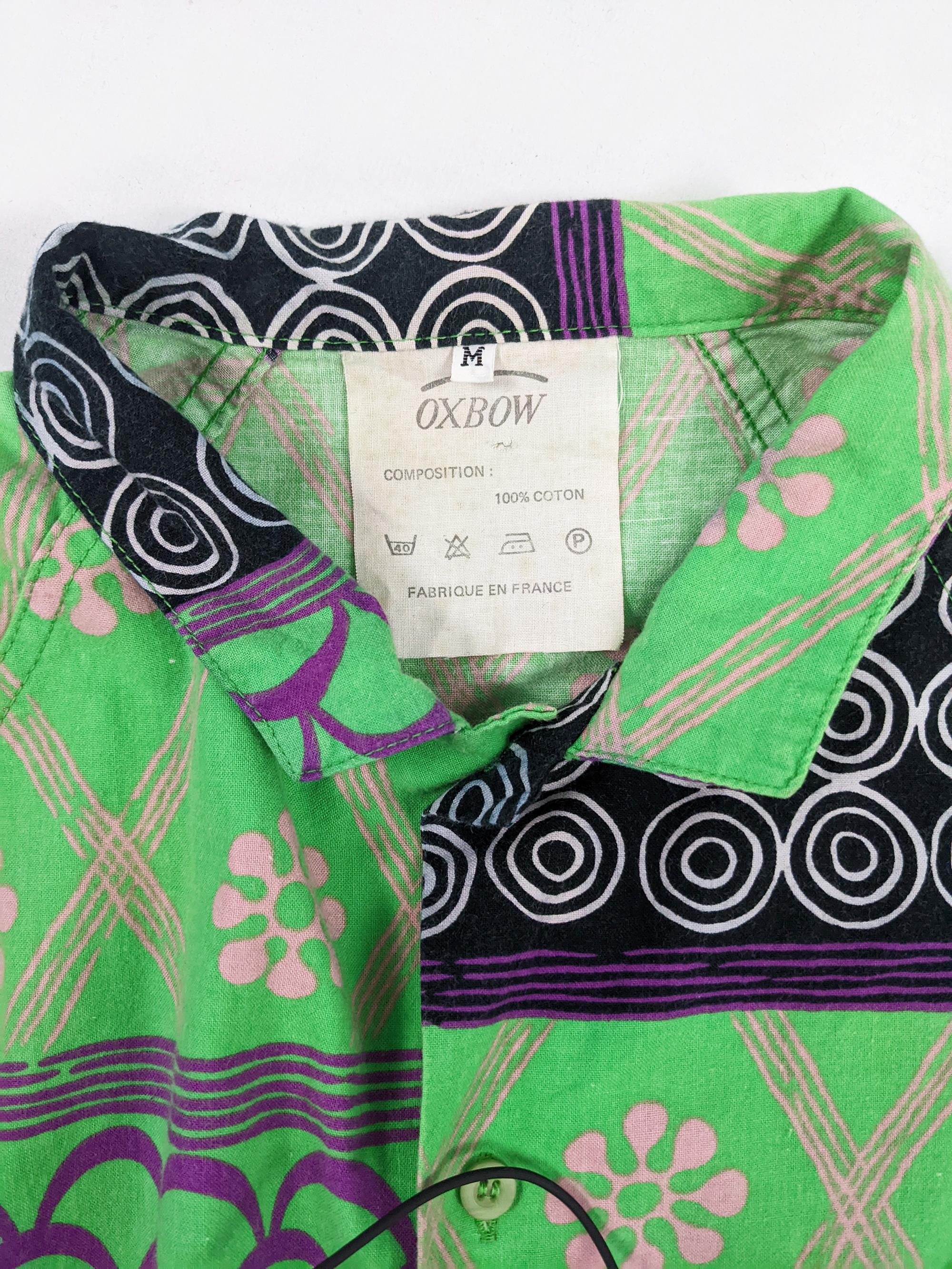 Men's Oxbow Vintage 1980s Mens Green & Purple Oversized Bold Print Short Sleeve Shirt  For Sale