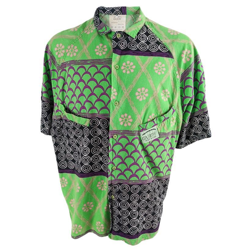 Oxbow Vintage 1980s Mens Green & Purple Oversized Bold Print Short Sleeve Shirt  For Sale
