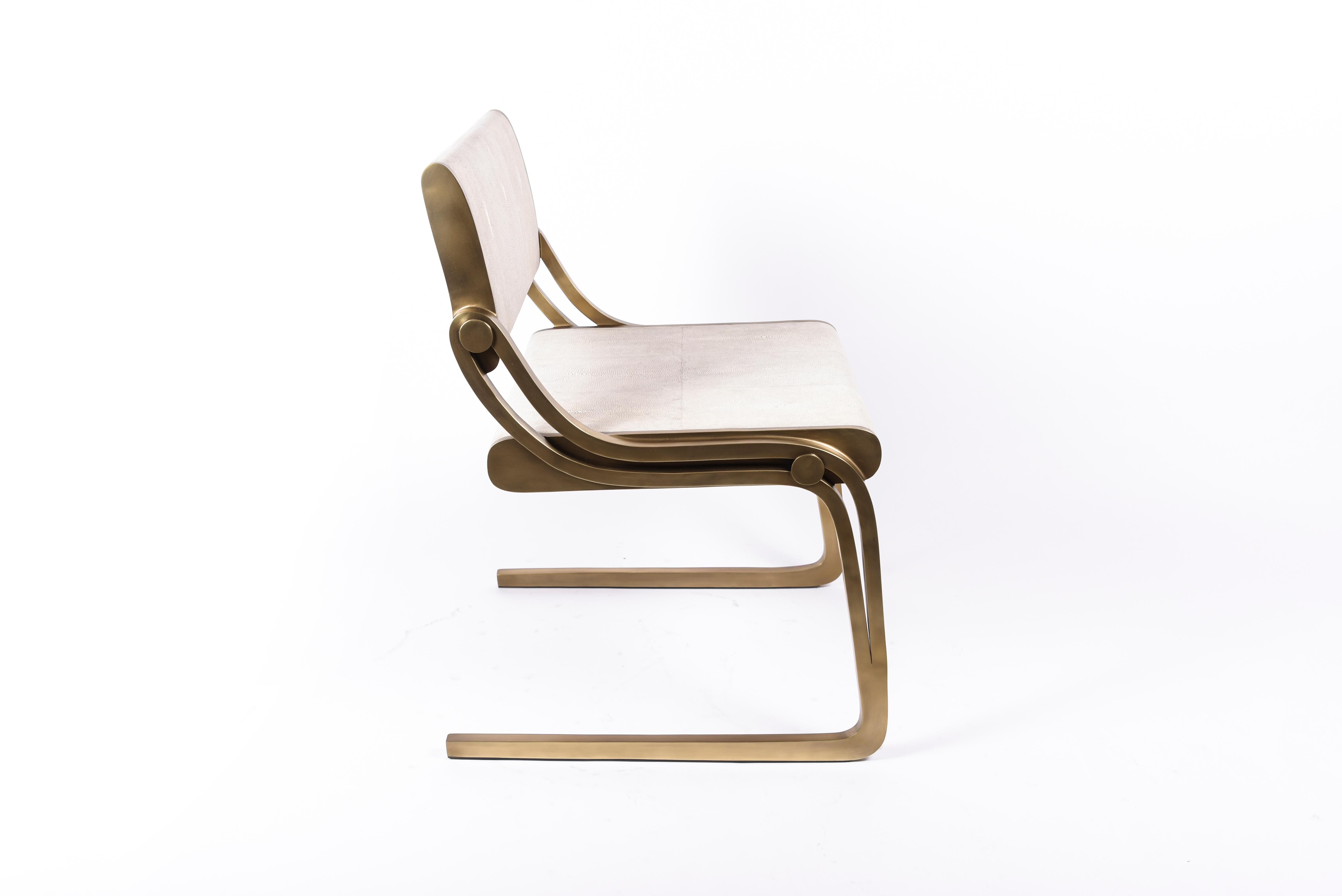 Hand-Crafted Oxford Chair Shagreen and Bronze-Patina Brass by R&Y Augousti For Sale