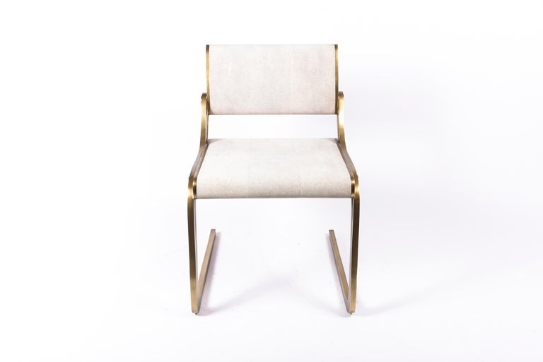 Hand-Crafted Oxford Chair Cream Shagreen and Bronze-Patina Brass by R&Y Augousti For Sale