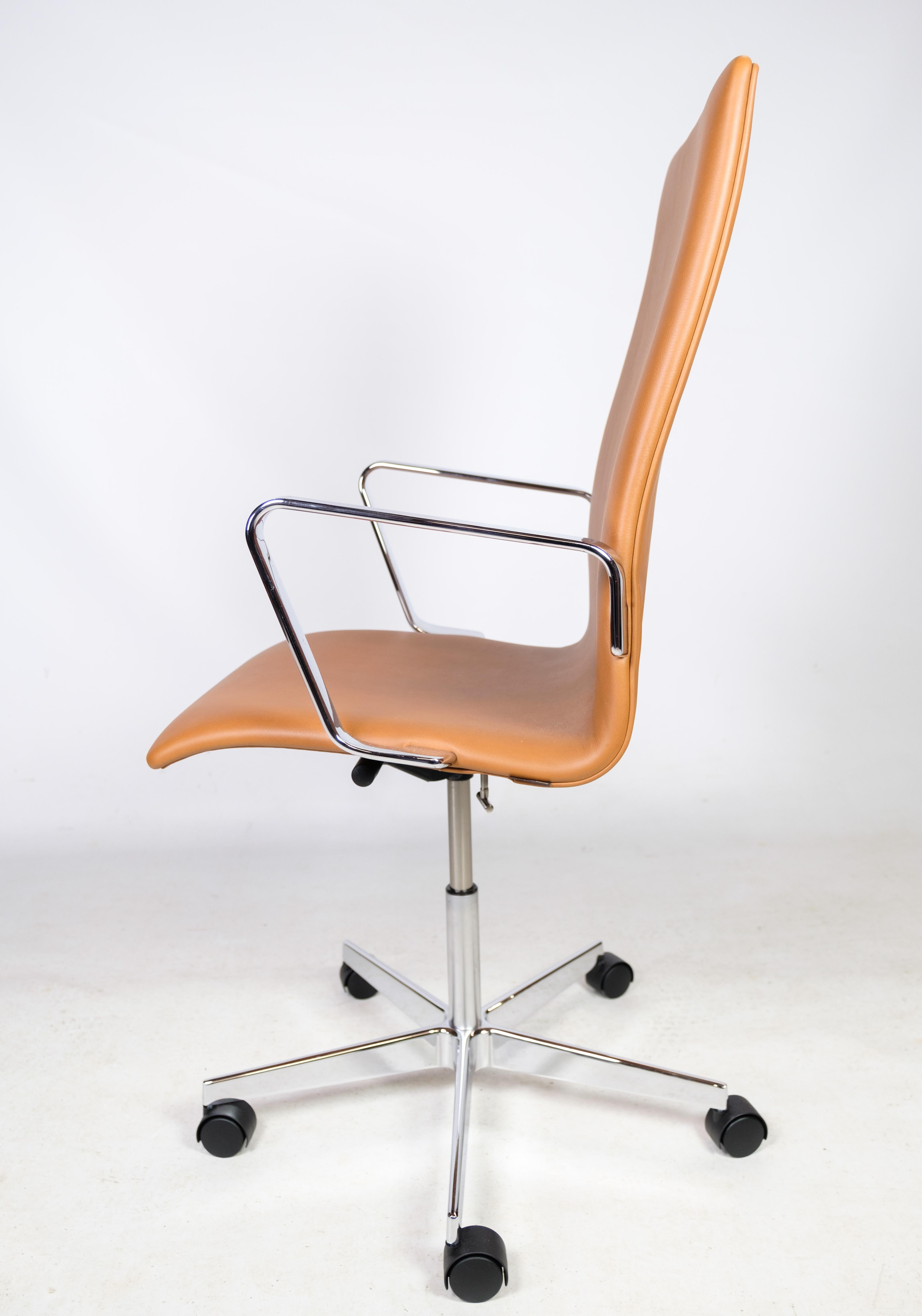 Klassischer Oxford-Bürostuhl, Modell 3293C, cognacfarbenes Leder, Arne Jacobsen, 1963 im Angebot 4