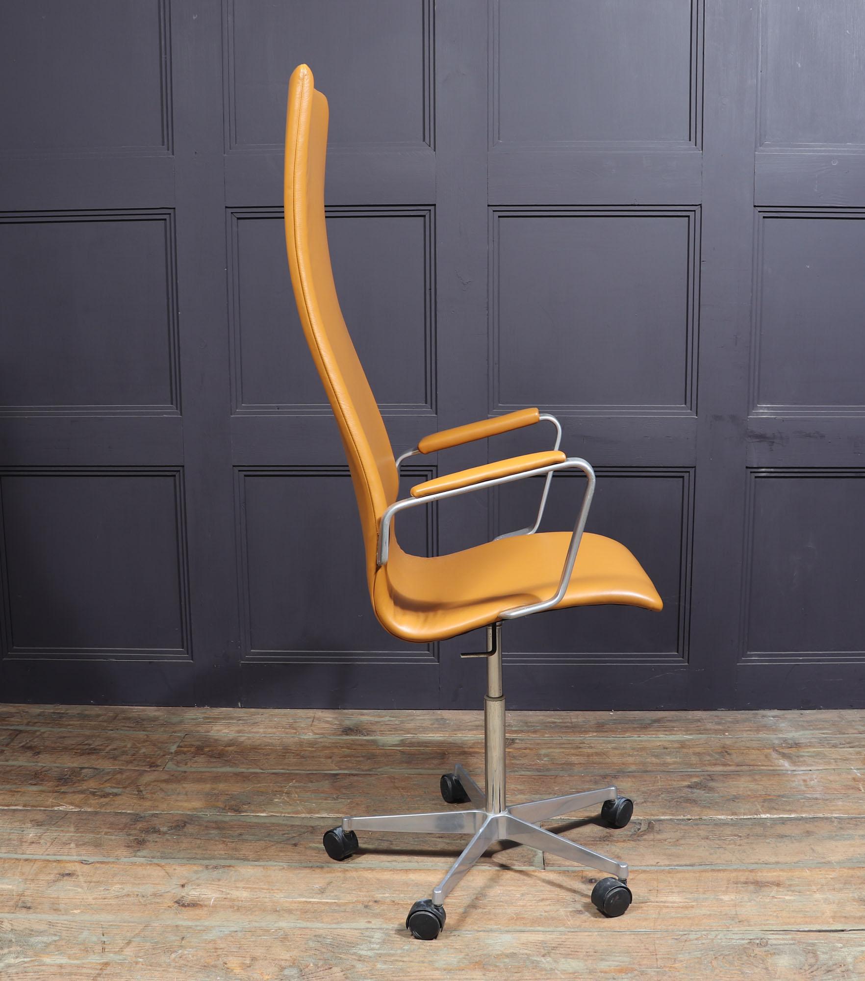 Leather Oxford Desk Chair High Back by Fritz Hansen, 1976