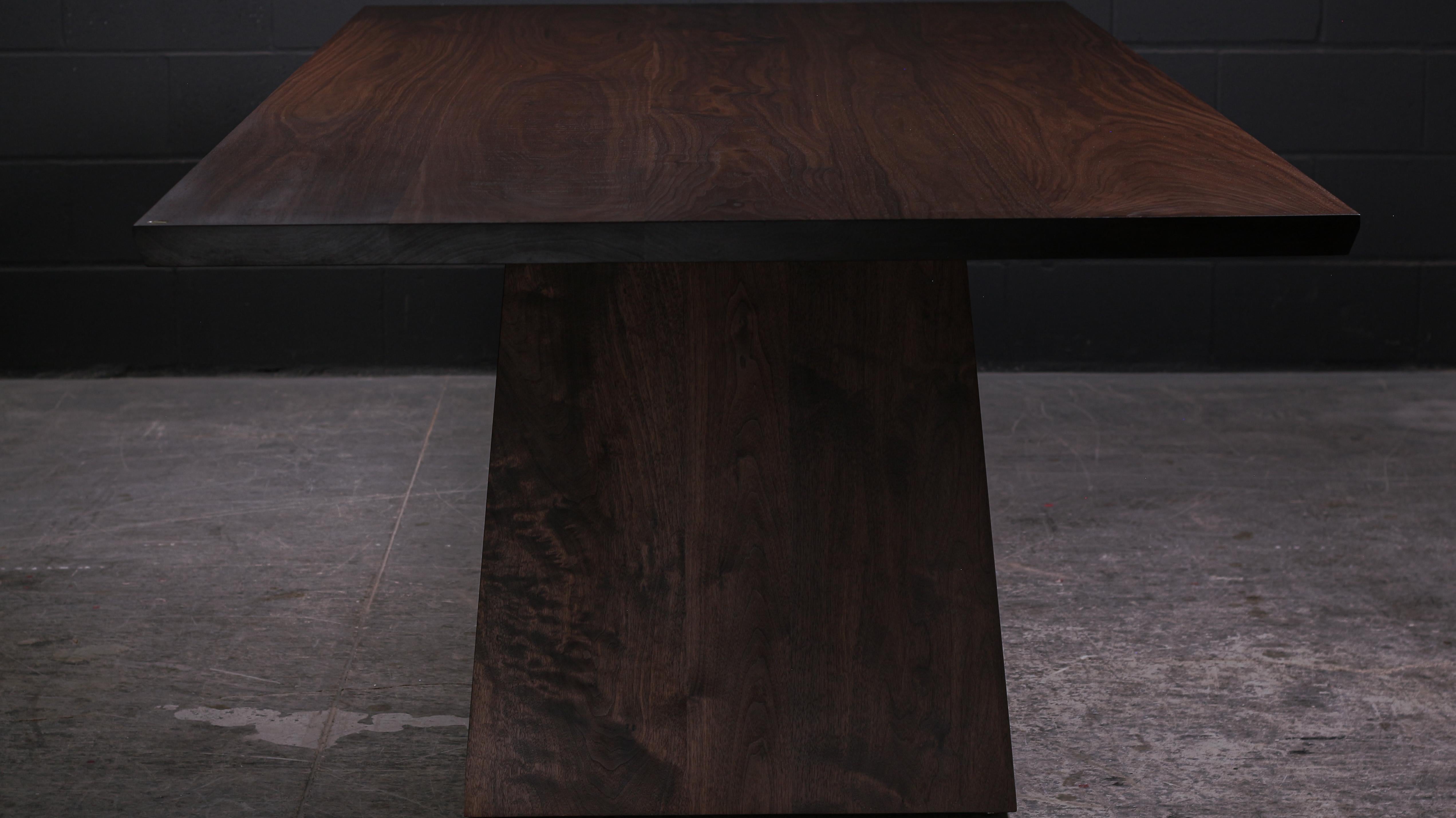 Canadian Oxford Dining Table, by Ambrozia, Solid Smokey Walnut and Polished Brass For Sale