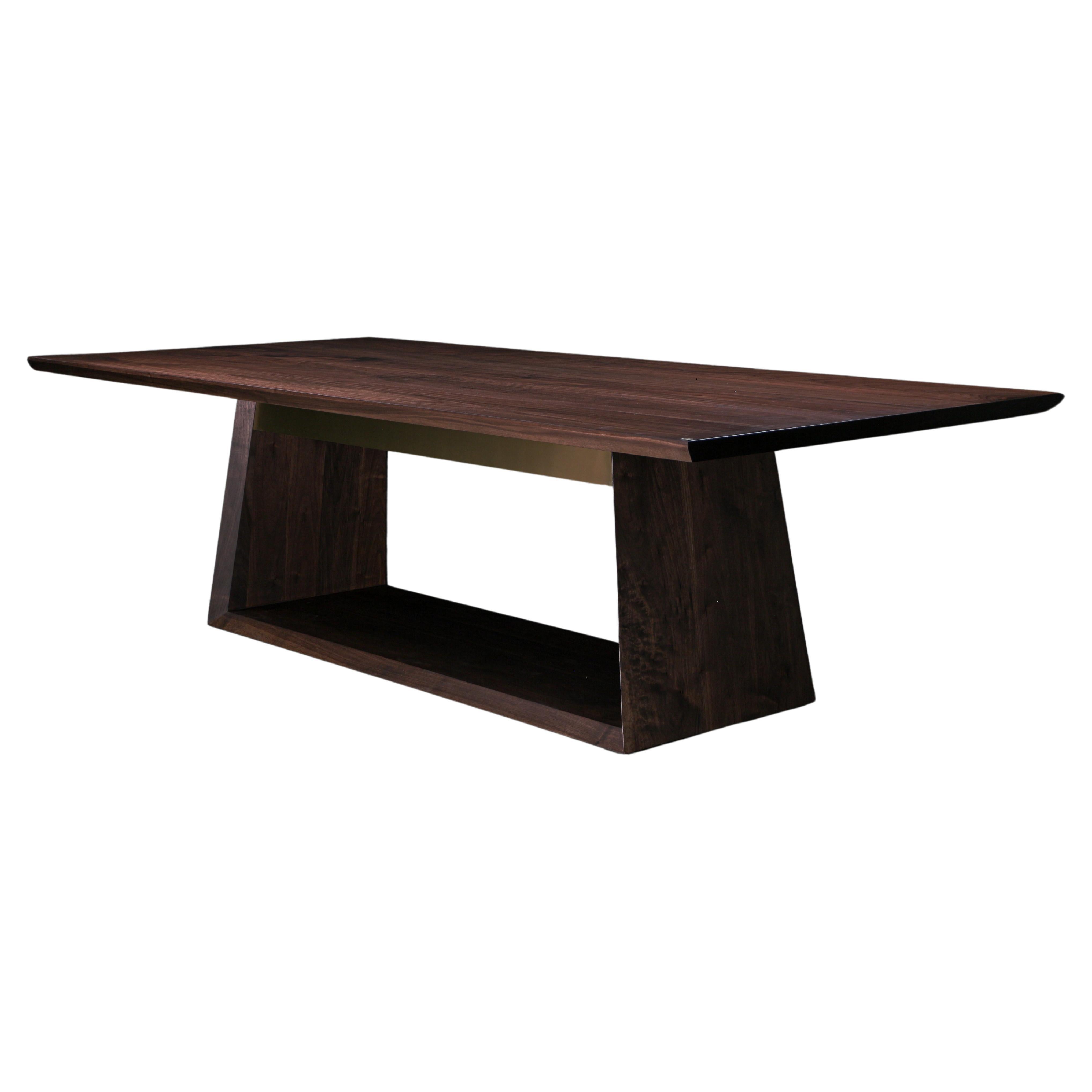 Oxford Dining Table, by Ambrozia, Solid Smokey Walnut and Polished Brass For Sale