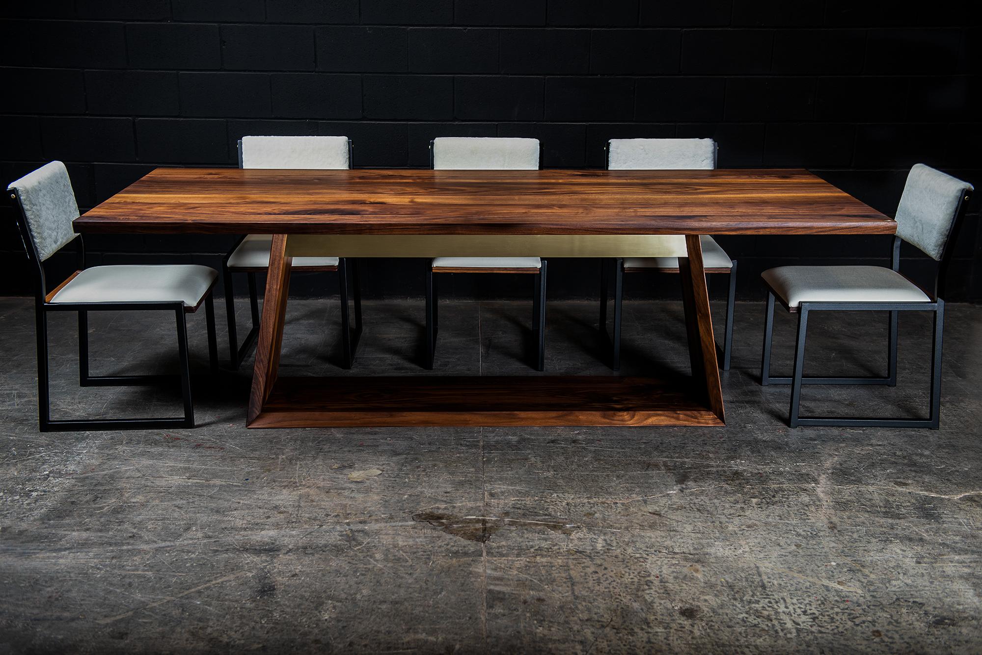 Canadian Oxford Dining Table, by Ambrozia, Solid Walnut and Polished Brass For Sale