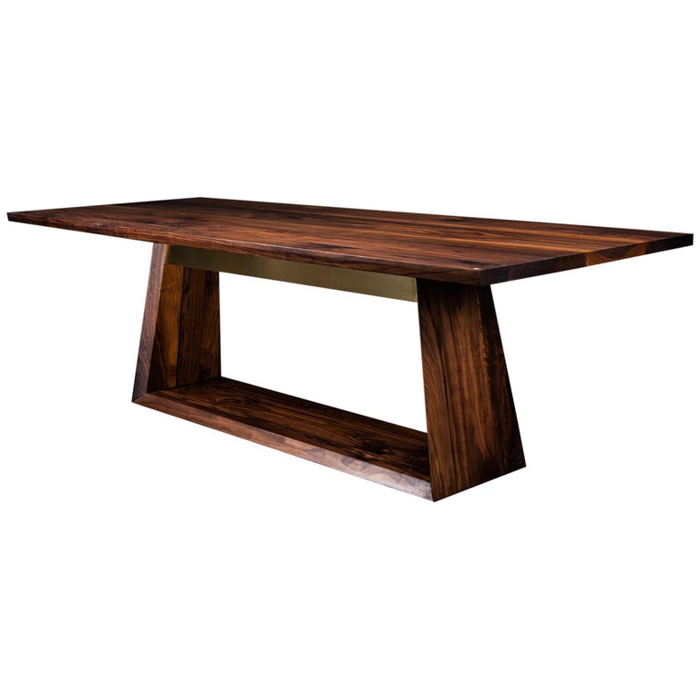 Oxford Dining Table, by Ambrozia, Solid Walnut and Polished Brass For Sale