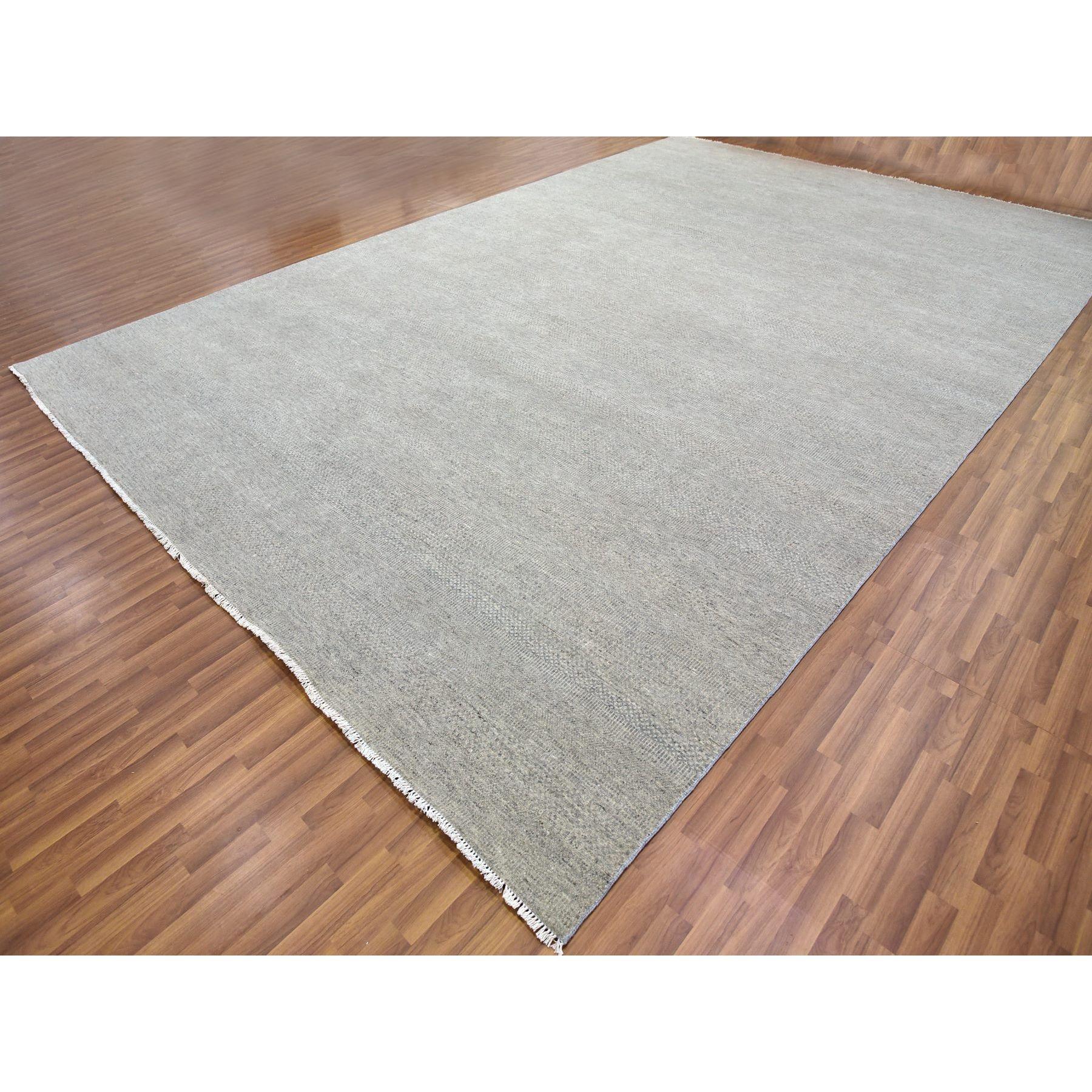 Oxford Grau 100% unbefärbter handgeknüpfter orientalischer Teppich aus Wolle Gras Design 11'10