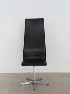 Oxford Midcentury Black Leather Chair by Arne Jacobsen for Fritz Hansen, 1960s