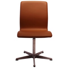 Oxford Office Chair, Model 3171, Cognac Colored Leather by Arne Jacobsen, 1989