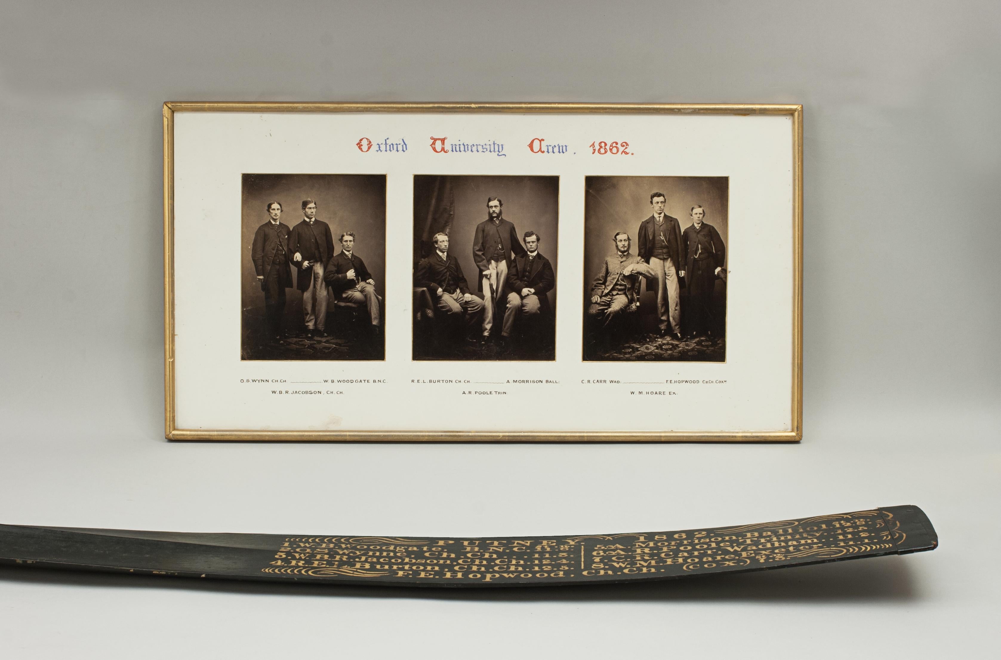 Mid-19th Century Oxford University Boat Race Rowing Oar 1862, with Photographs. Oxford Cambridge