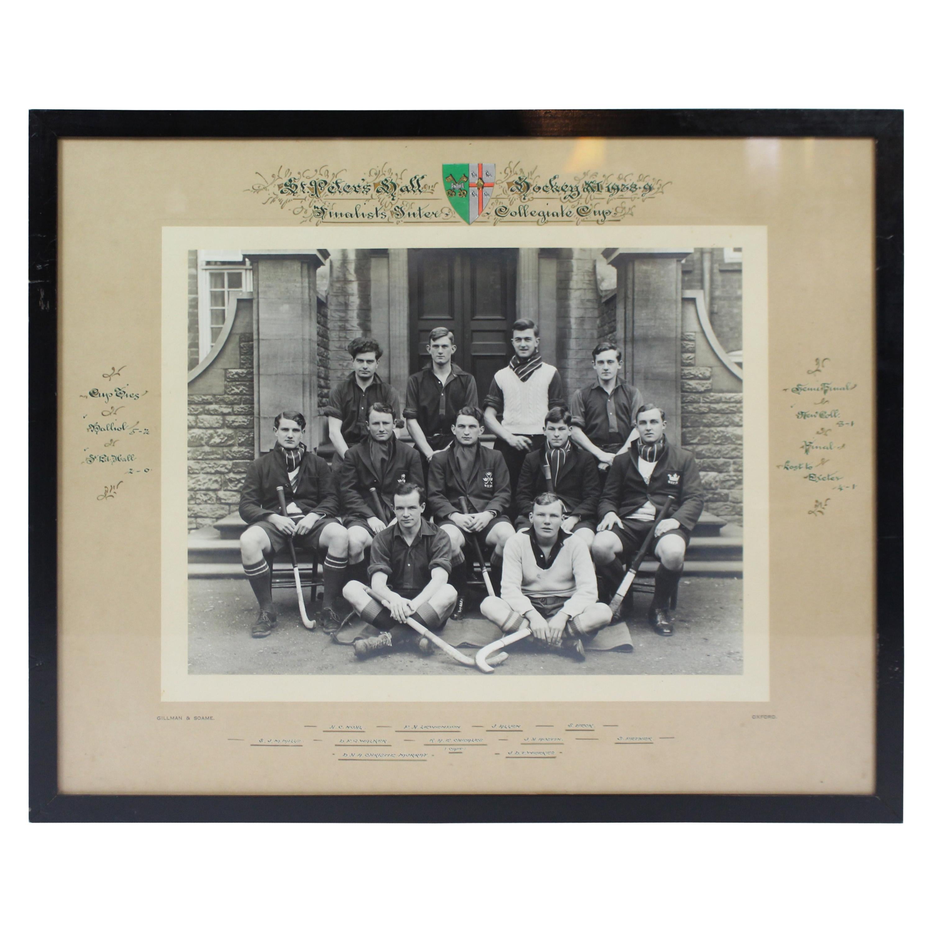 Oxford University St Peter's Hall 1938-1939 Hockey XI Photograph For Sale