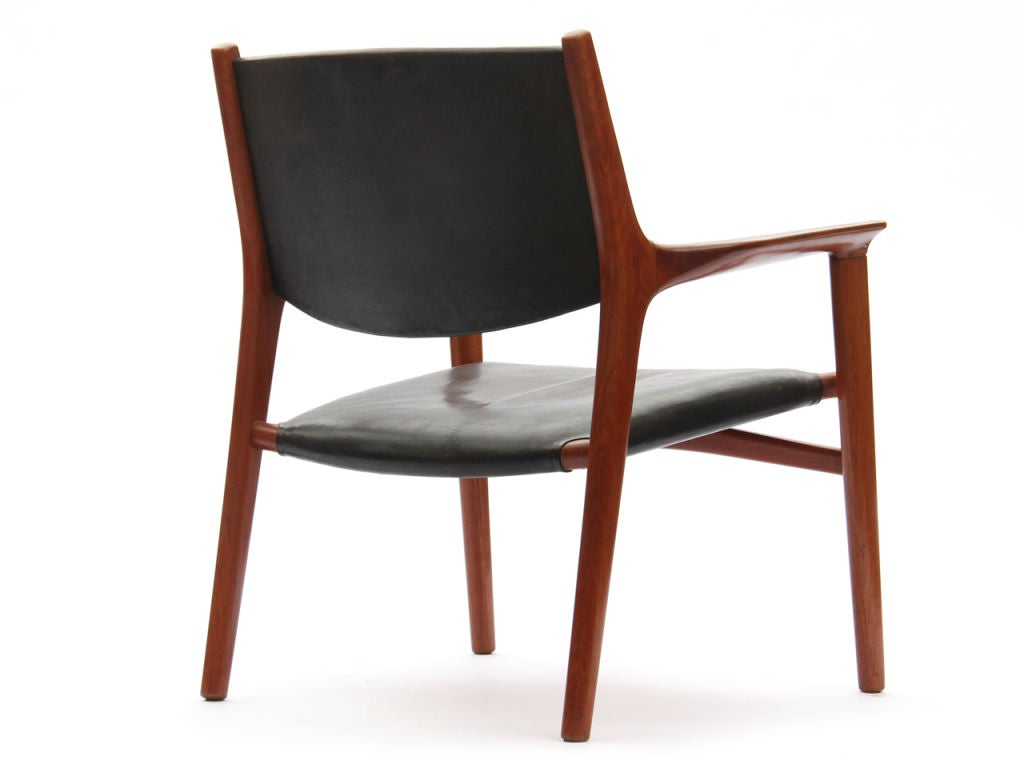 Danish Oxhide Teak Lounge Chair by Hans J. Wegner For Sale