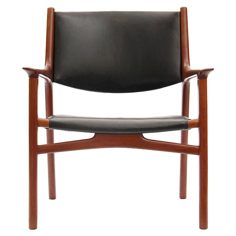 Fauteuil de salon en teck Oxhide de Hans J. Wegner