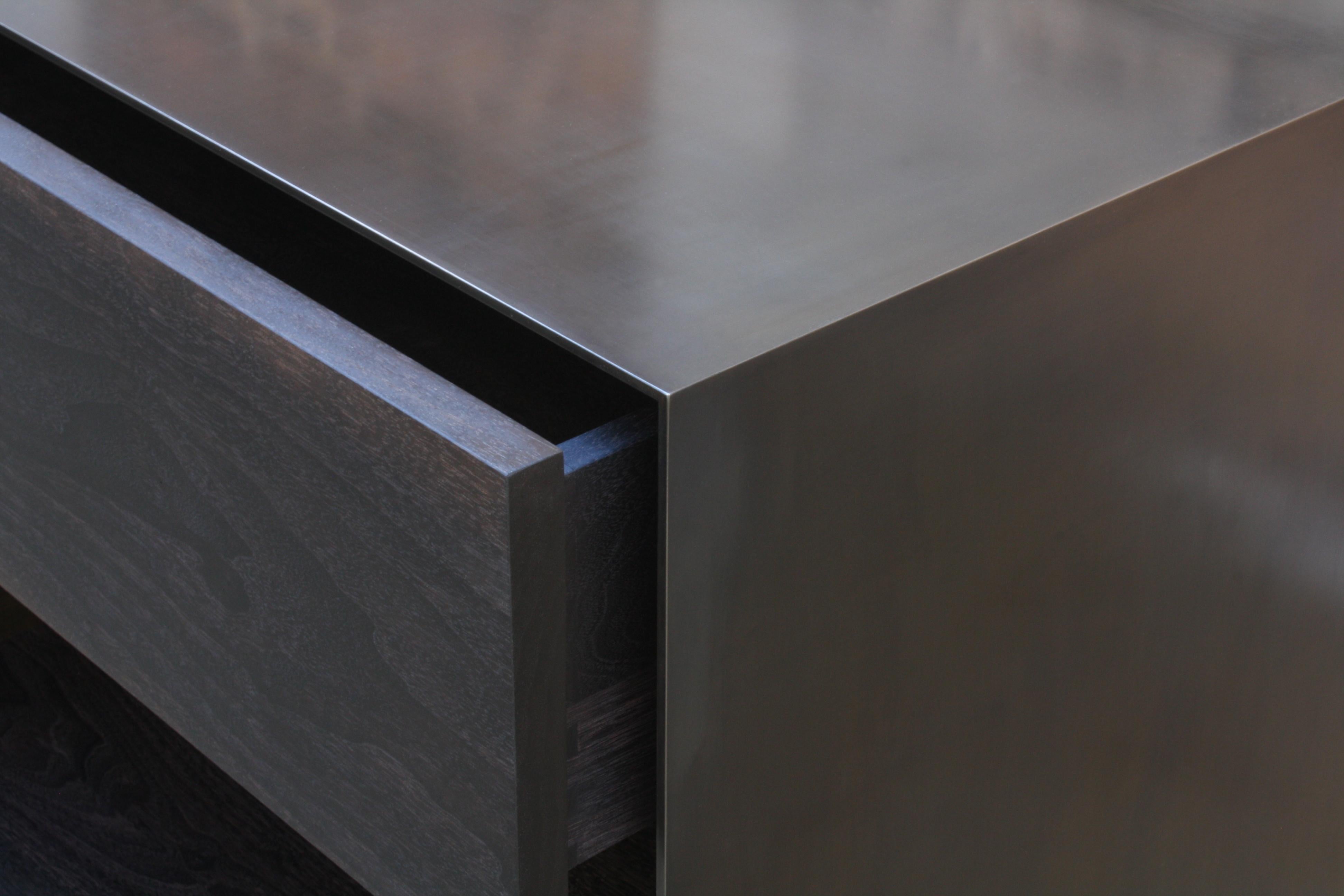 Oxide Metal Side Cabinet in Blackened Steel and Ebonized Walnut by Laylo Studio For Sale 9