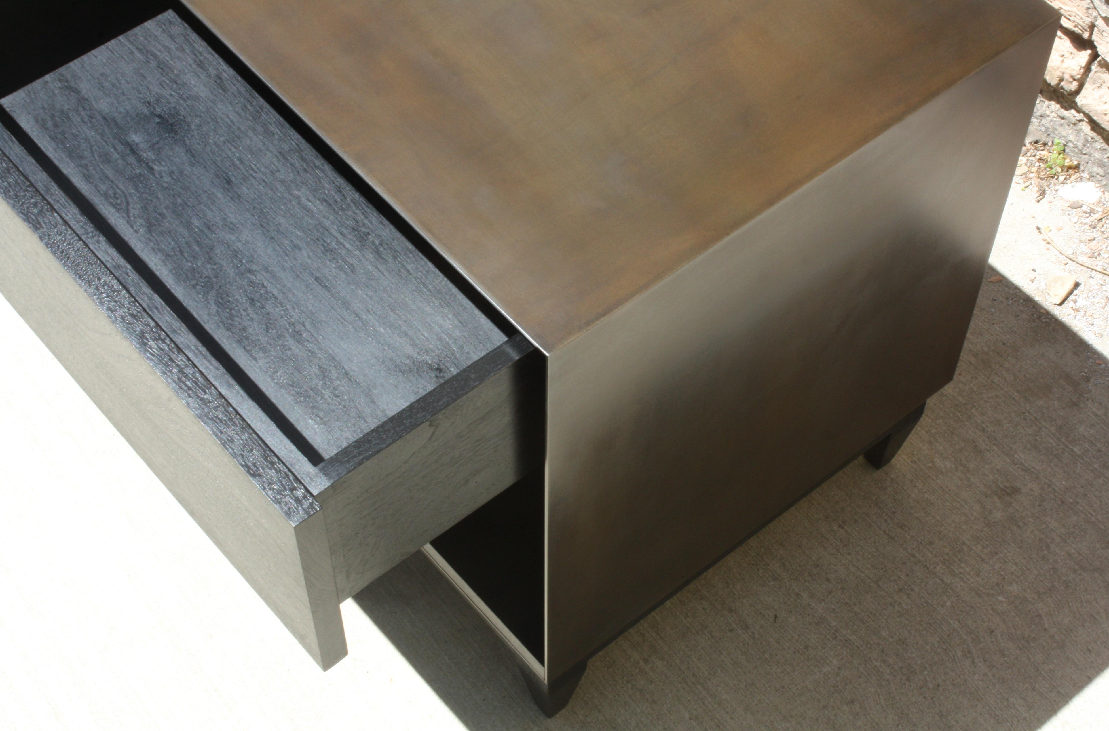 American Oxide Metal Side Cabinet in Blackened Steel and Ebonized Walnut by Laylo Studio For Sale