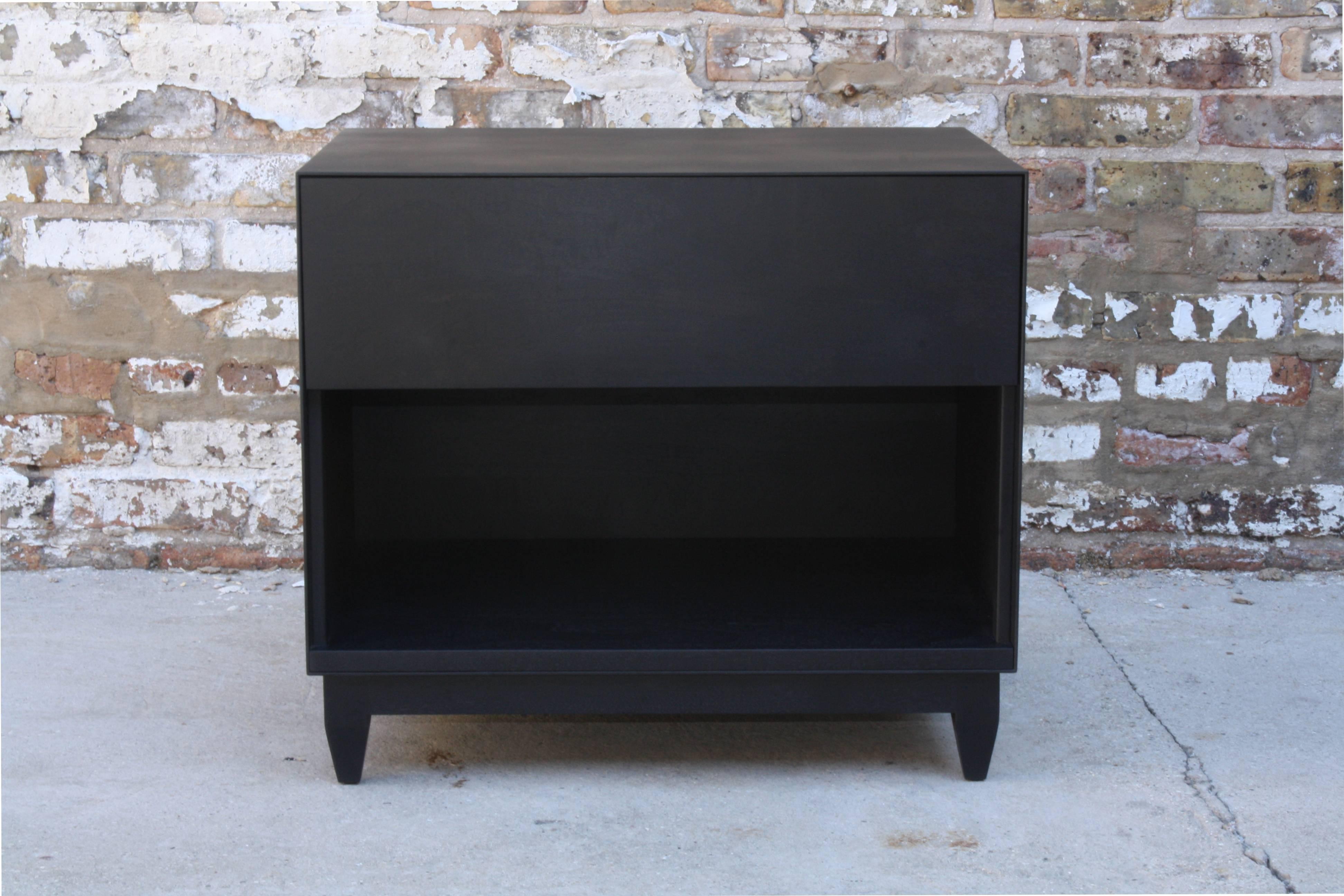 Contemporary Oxide, a Customizable Matte Black Steel and Wood Nightstand or Side Table For Sale