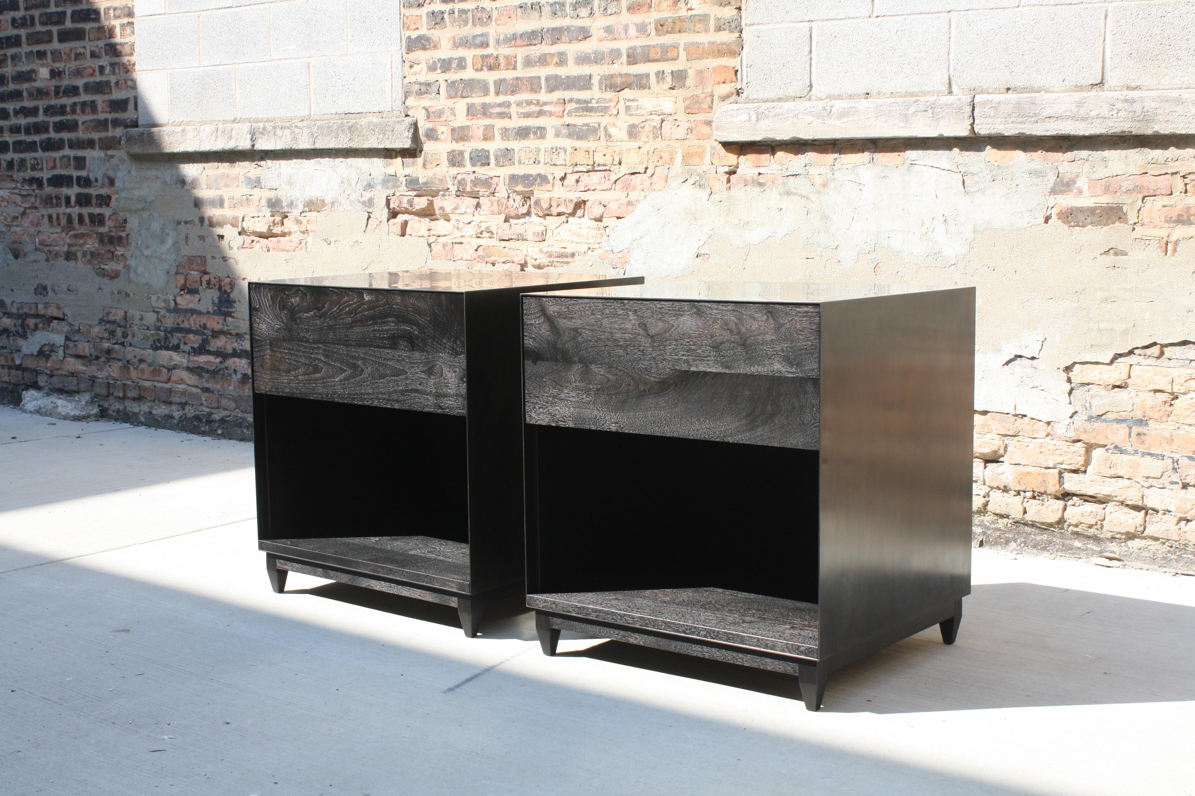 Oxide, Blackened Steel and Walnut Bedside Table or Nightstand by Laylo Studio For Sale 4