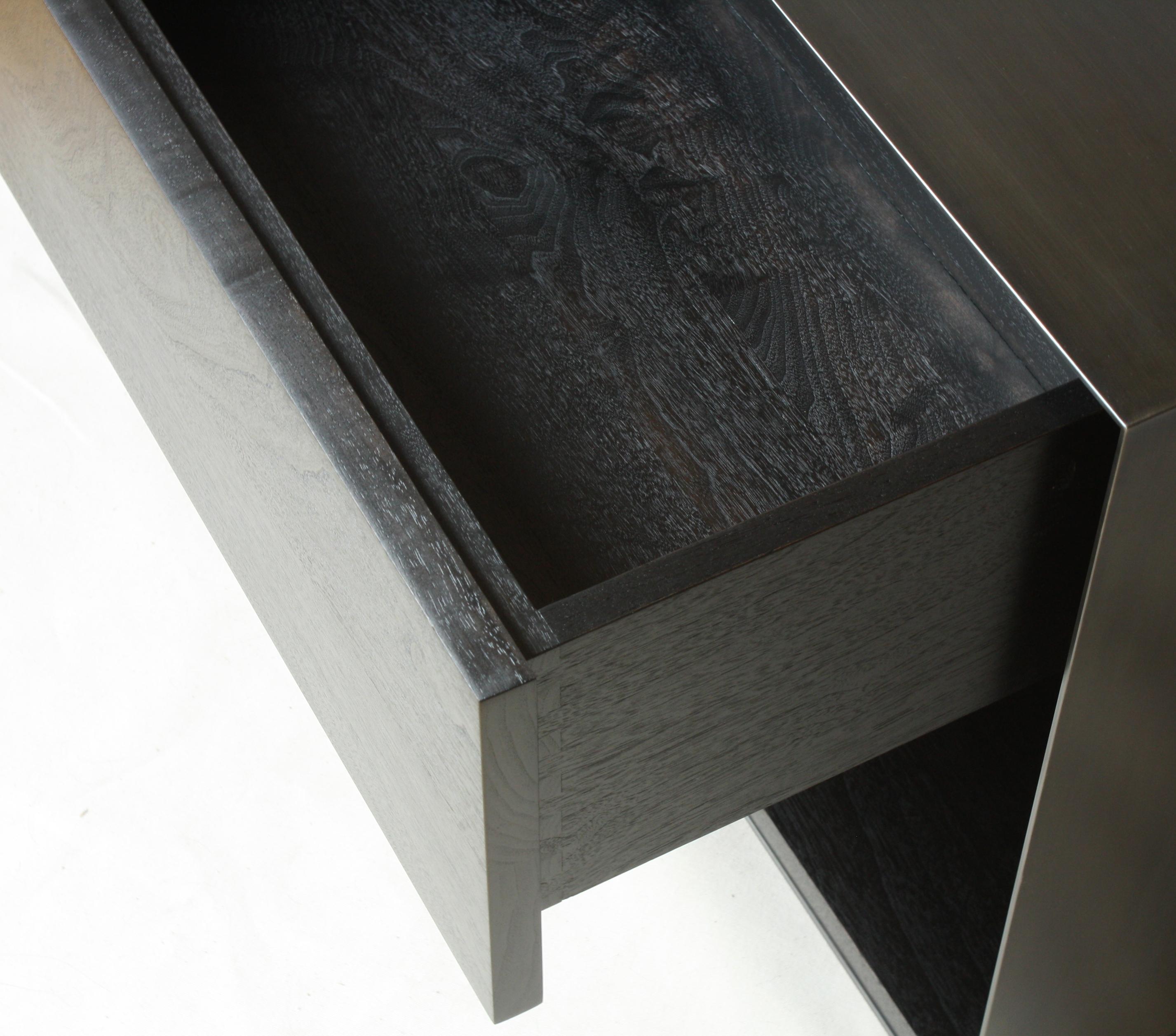 Oxide, Blackened Steel and Walnut Bedside Table or Nightstand by Laylo Studio In New Condition For Sale In Chicago, IL