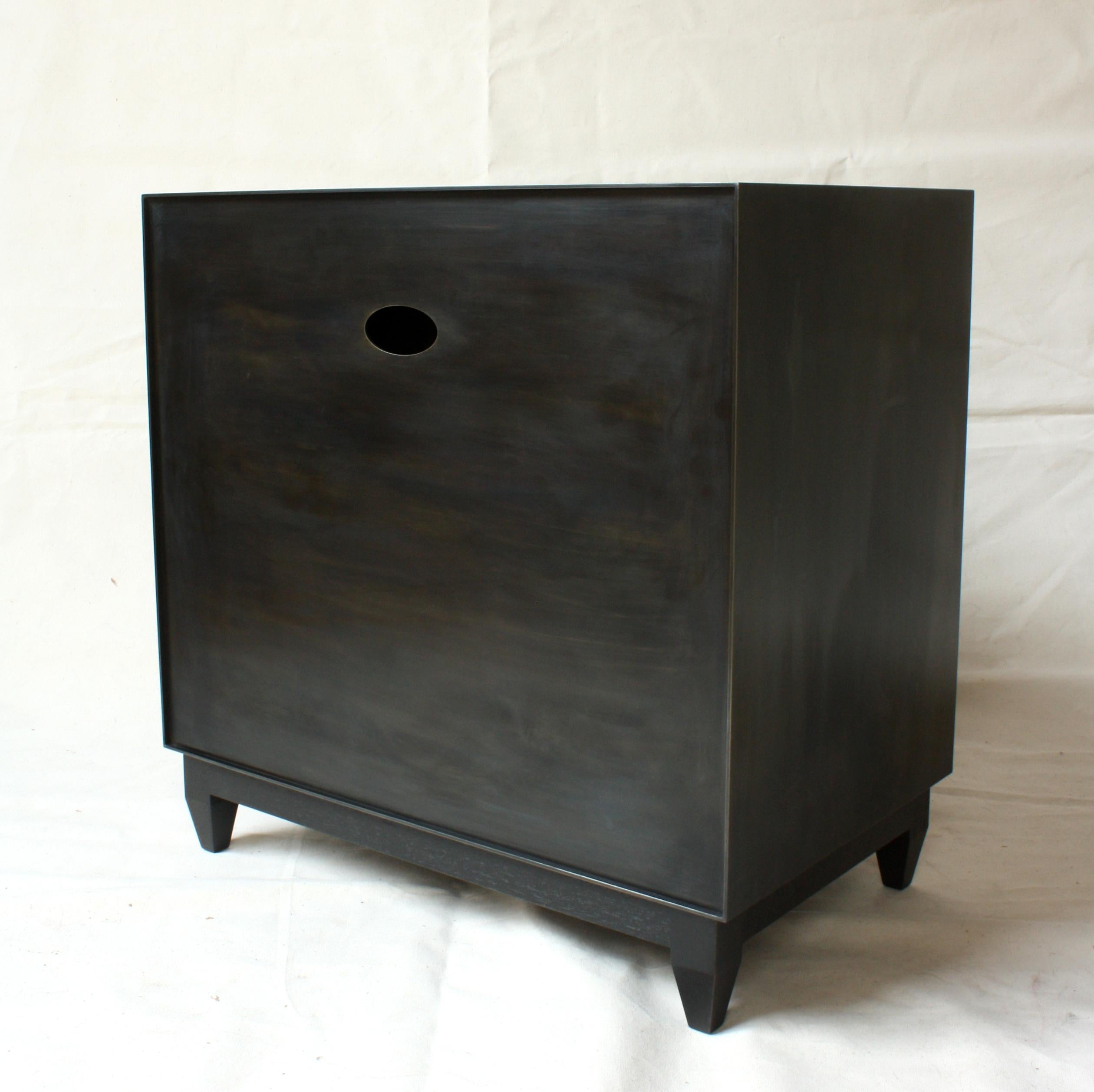 Contemporary Oxide, Blackened Steel and Walnut Bedside Table or Nightstand by Laylo Studio For Sale