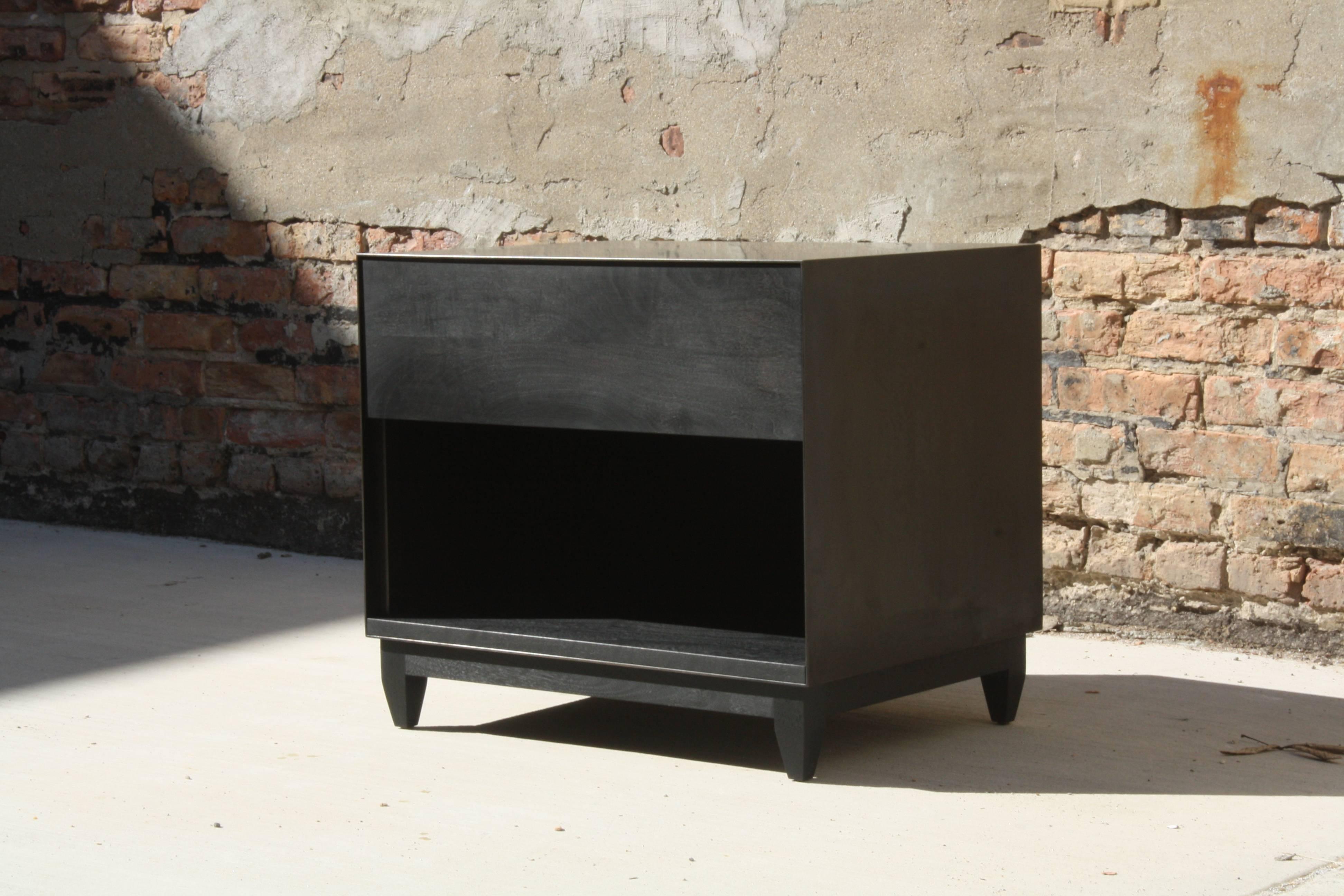 Metal Oxide, Blackened Steel and Walnut Bedside Table or Nightstand by Laylo Studio For Sale