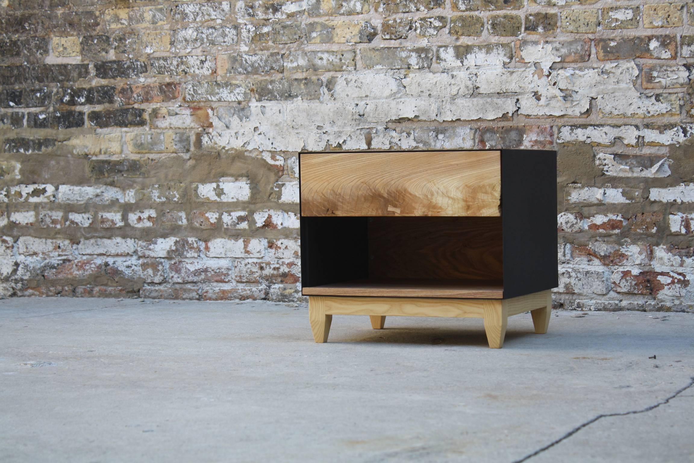 Oxide, Blackened Steel and Walnut Bedside Table or Nightstand by Laylo Studio For Sale 2