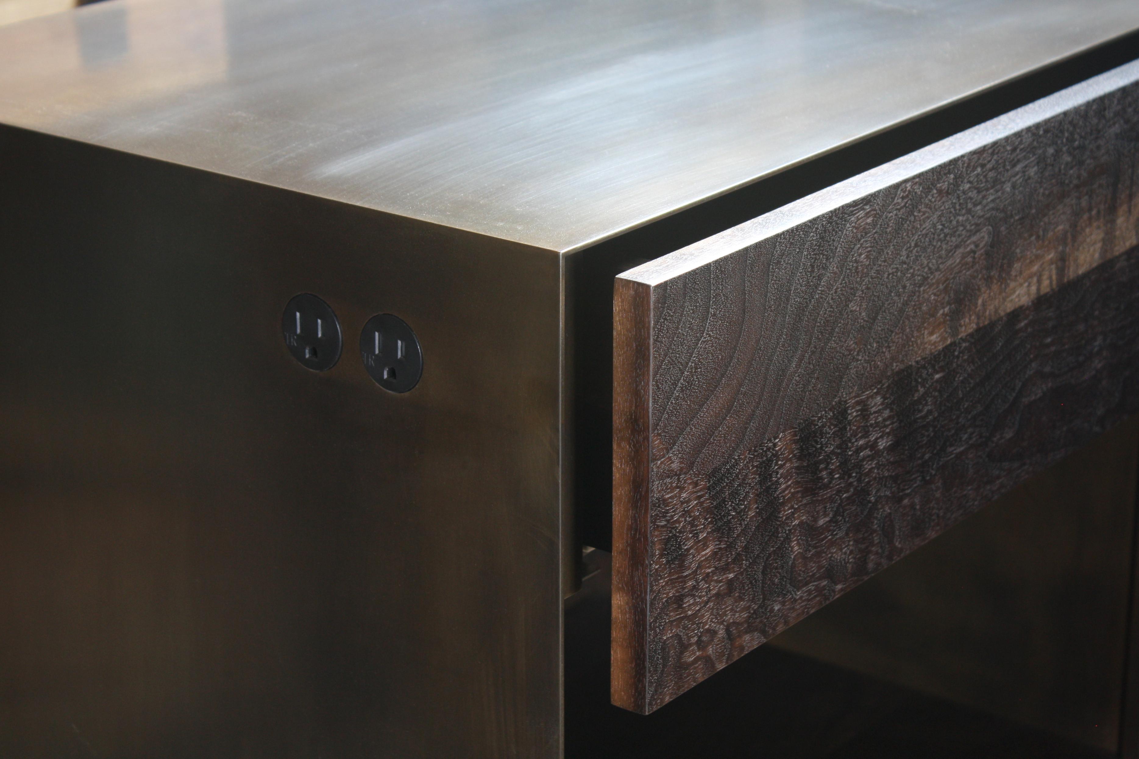 American Oxide Blackened Steel and Walnut Nightstand with Integrated Power Bocci 22system For Sale