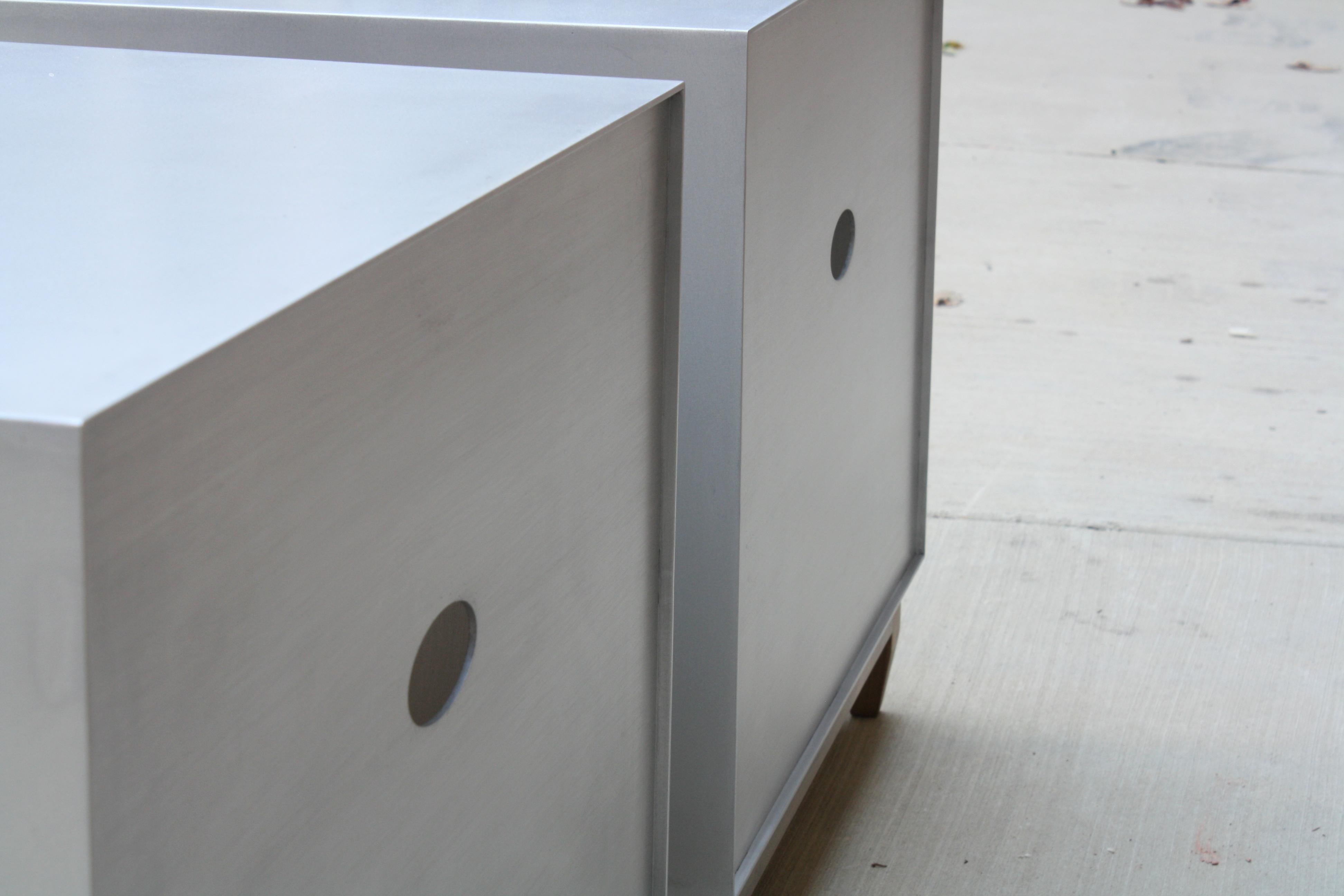Polished Oxide, Aluminum Side Cabinets with Wood Drawers by Laylo Studio For Sale