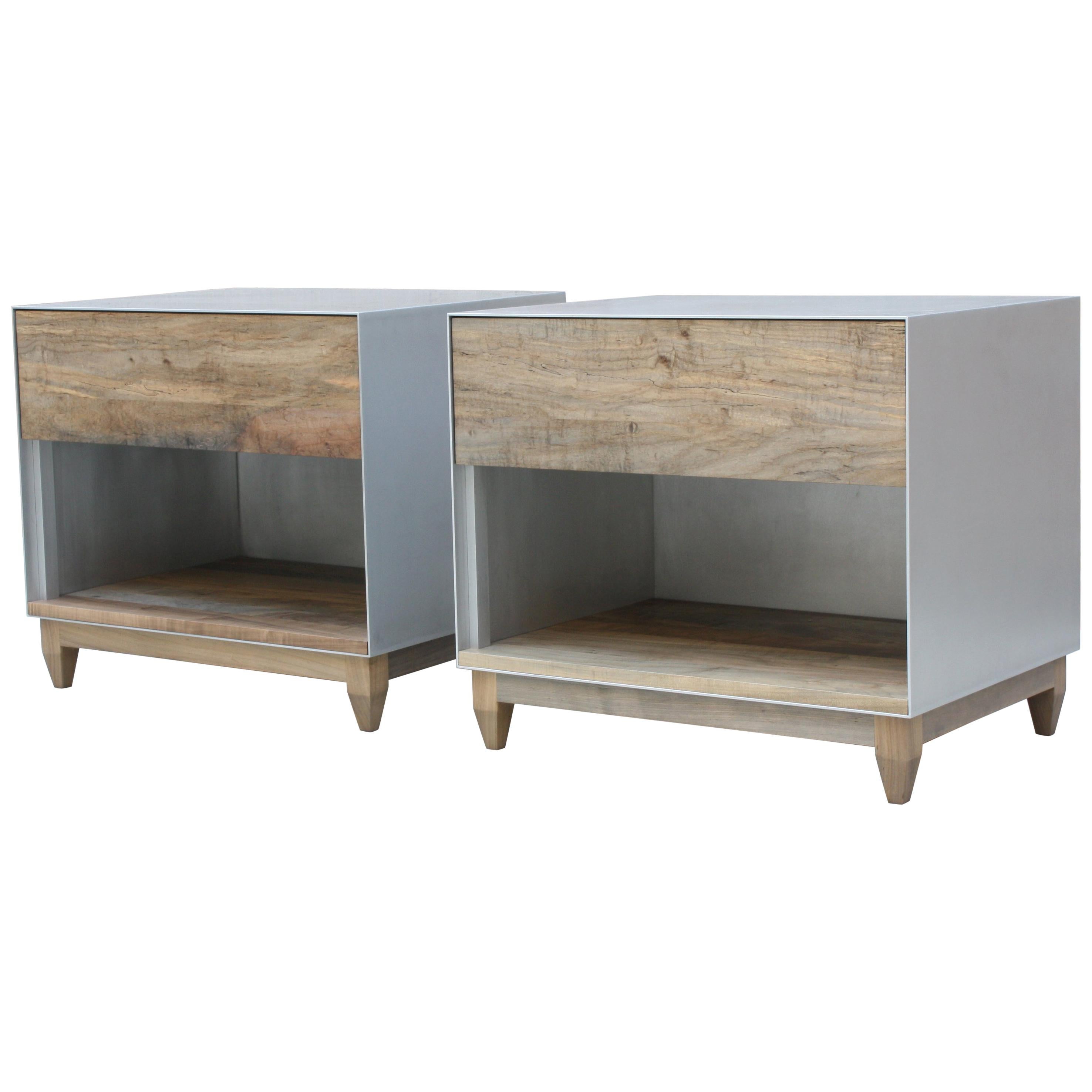 Oxide, Aluminum Side Cabinets with Wood Drawers by Laylo Studio For Sale
