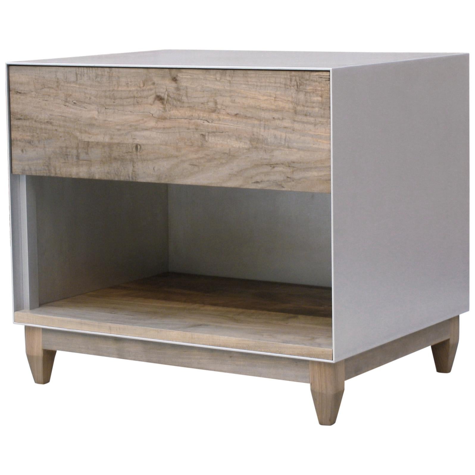 Oxide, Handmade Nightstand or Side Cabinet - Waxed Aluminum and Oxidized Maple im Angebot