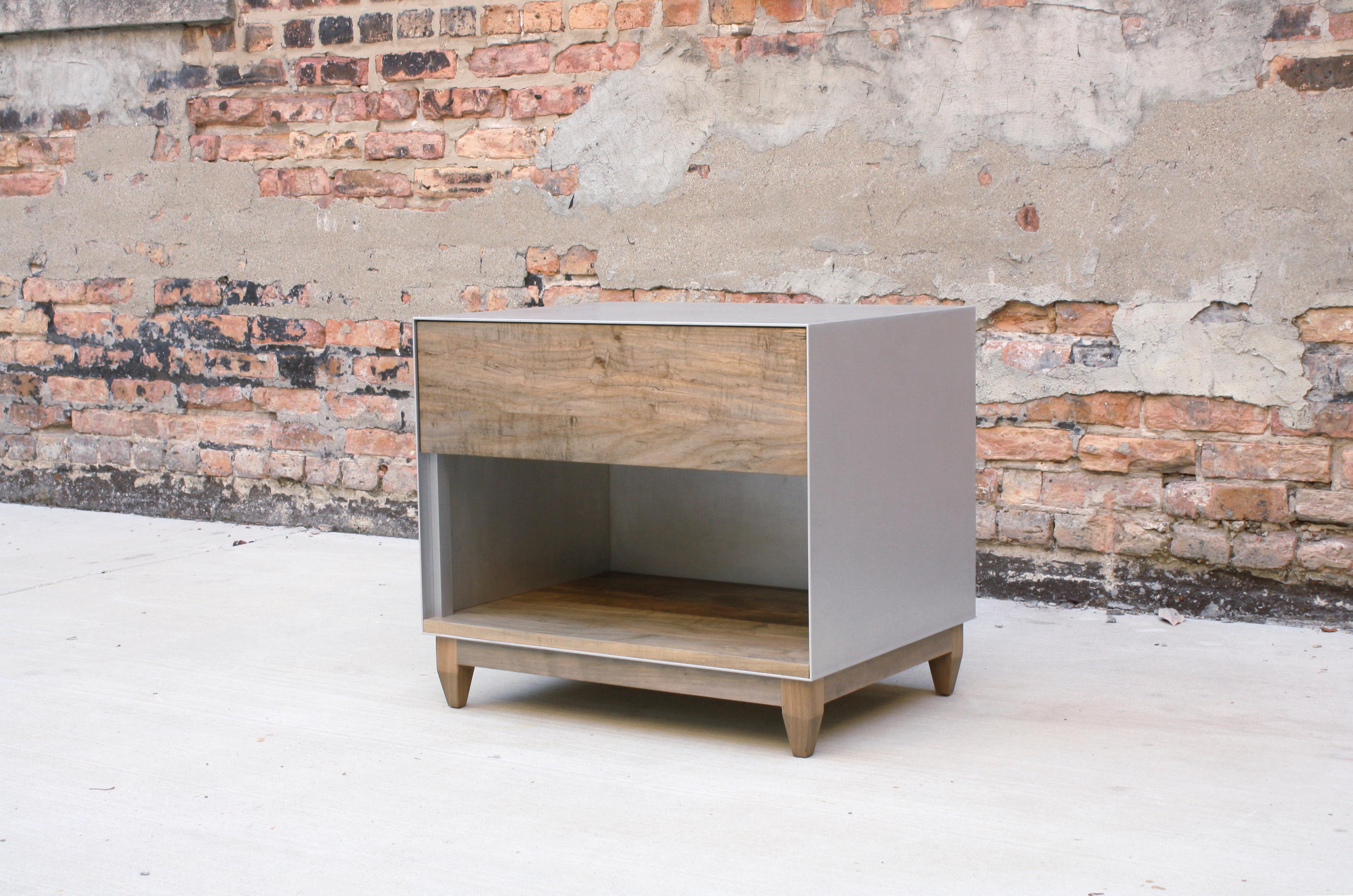 Oxide Matching Side Cabinets Handmade by Laylo Studio in Oak and Blackened Steel For Sale 8