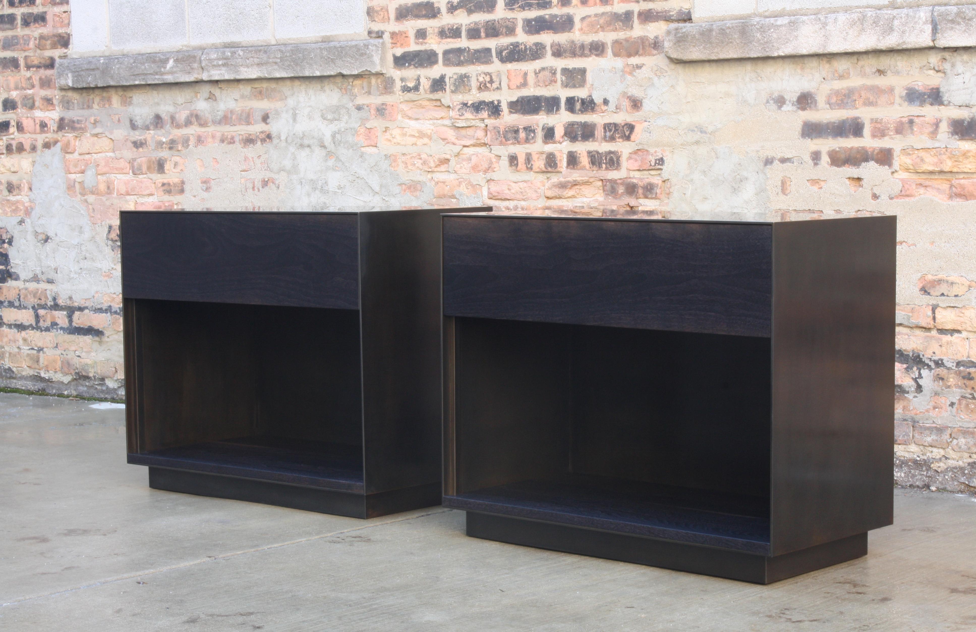 Oxide Matching Side Cabinets Handmade by Laylo Studio in Oak and Blackened Steel For Sale 10
