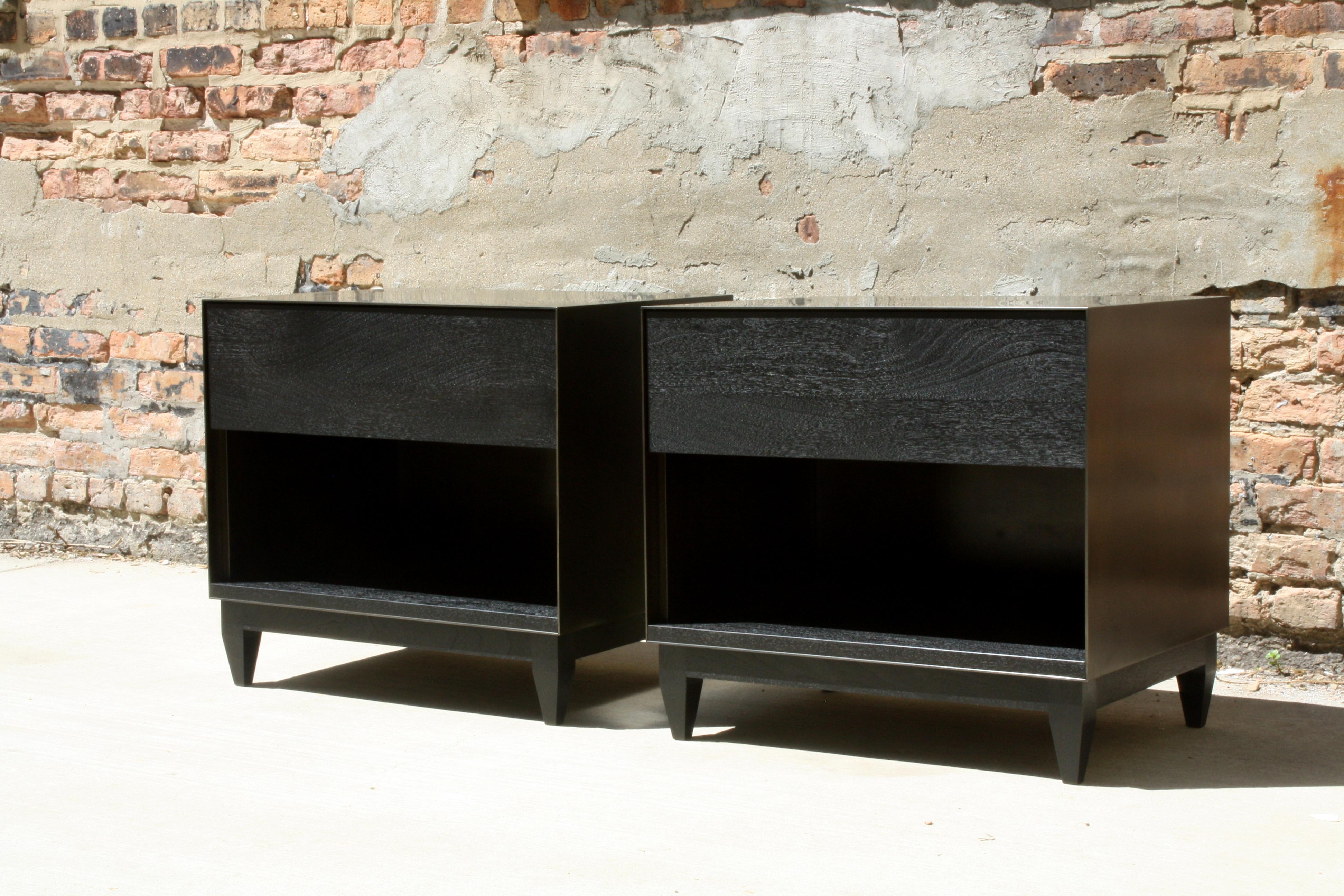 Aluminum Oxide Matching Side Cabinets Handmade by Laylo Studio in Oak and Blackened Steel For Sale