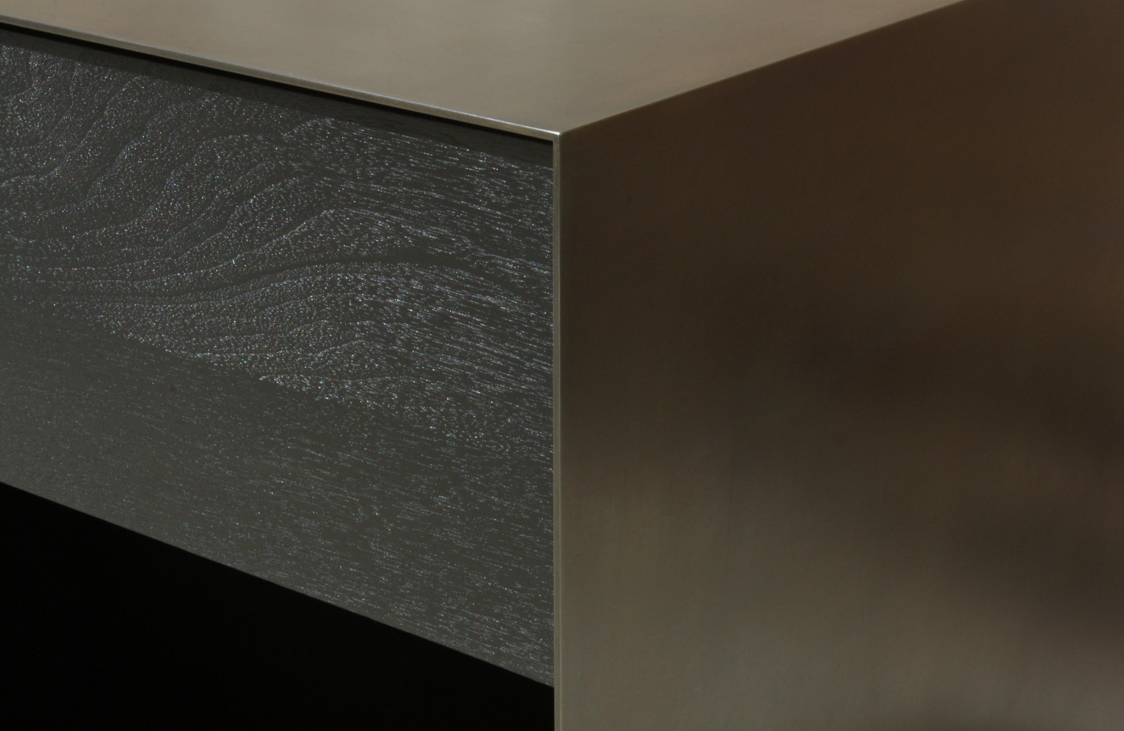 Oxide Matching Side Cabinets Handmade by Laylo Studio in Oak and Blackened Steel For Sale 2