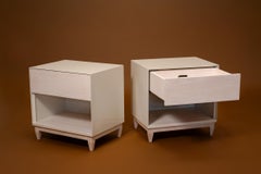 Oxide Side Cabinet or Nightstand in Bleached Maple and White Powder Coated Steel