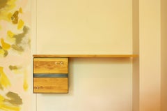 Oxide, Wall Mounted Console or Desk in Blackened Steel with Wood Drawers