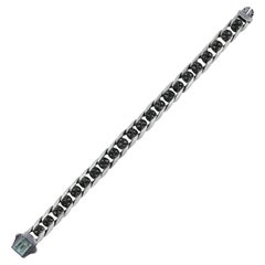 Bracelet en argent oxydé avec diamants bruts bleus et topaze bleue