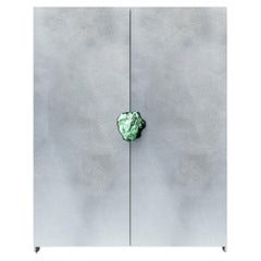 Oxidized and Waxed Aluminium Cabinet with Opal by Pierre De Valck