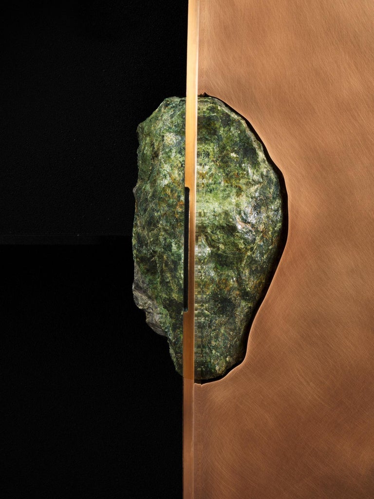 Oxidized and Waxed Bronze Round Jade Stone by Pierre De Valck