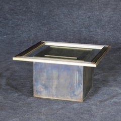 Oxidized Brass and Glass Low Table, Italy, 1970s