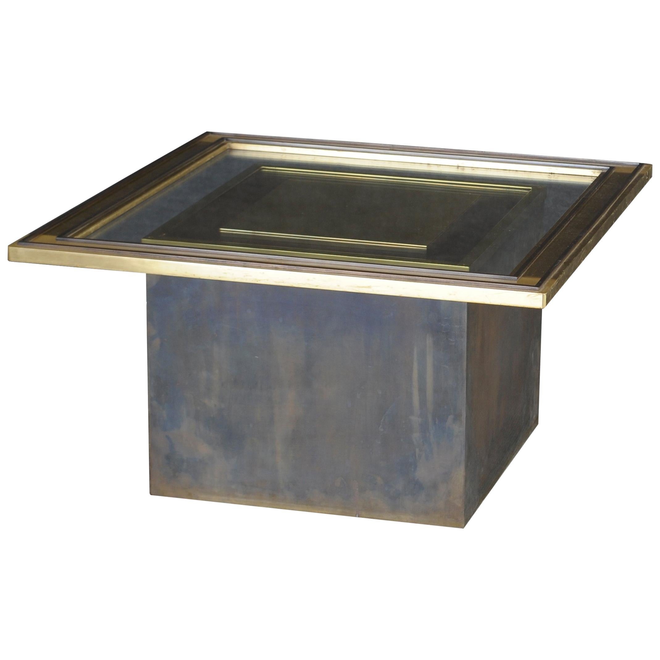 Oxidized Brass and Glass Low Table, Italy, 1970s For Sale
